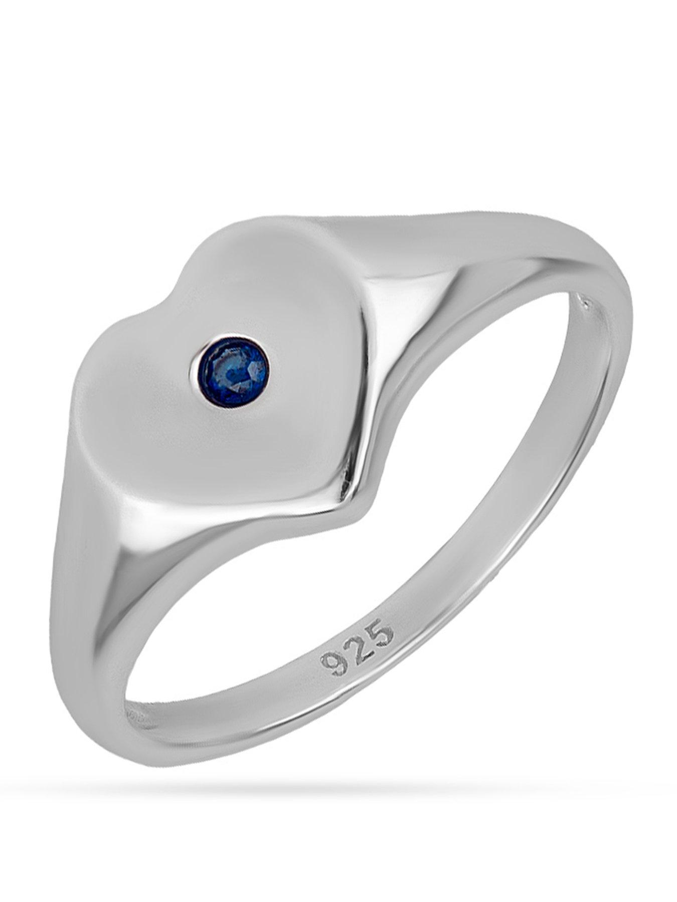 The Love Collection Sterling Silver Birthstone Heart Signet Ring
