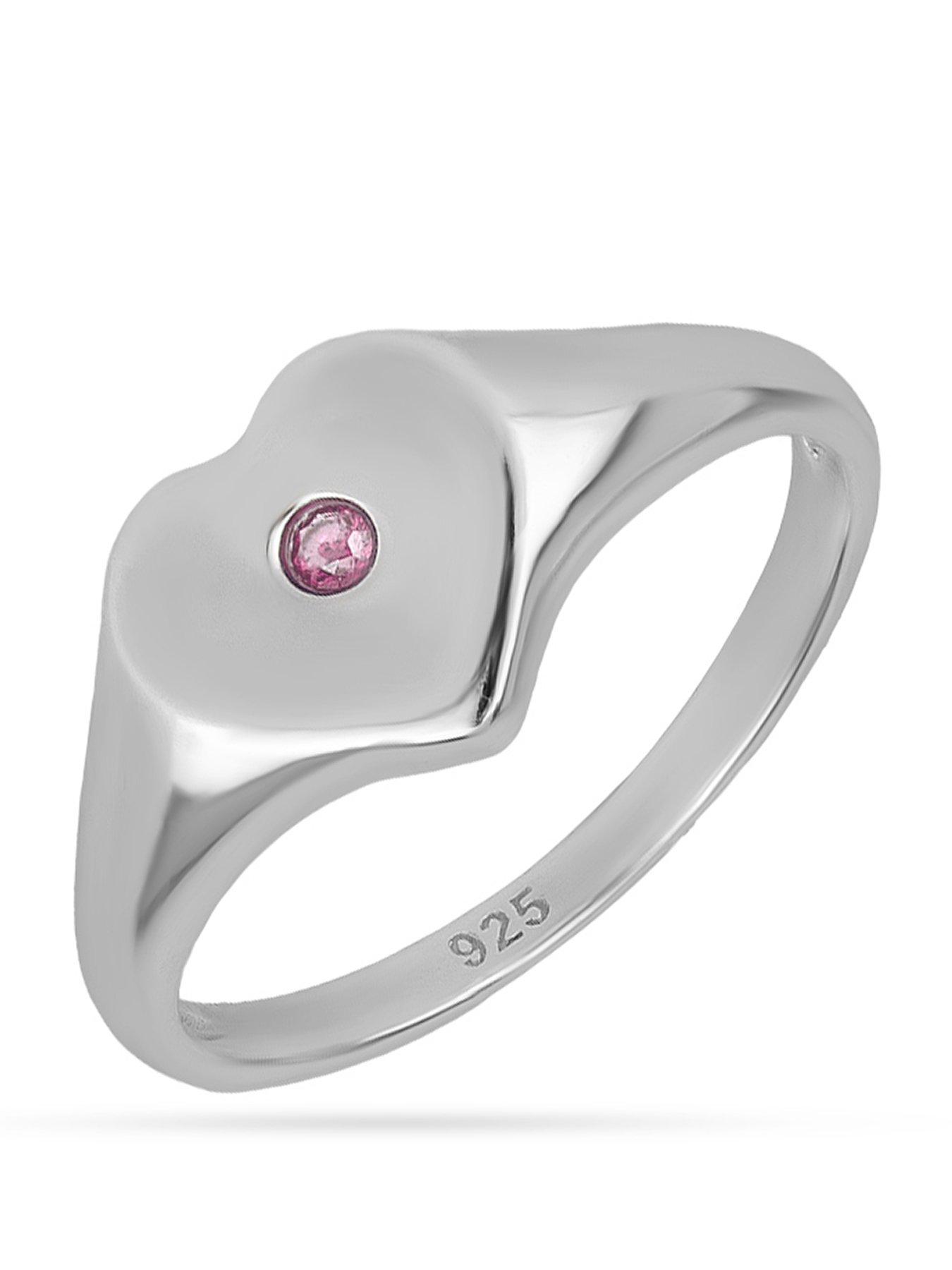 The Love Collection Sterling Silver Birthstone Heart Signet Ring