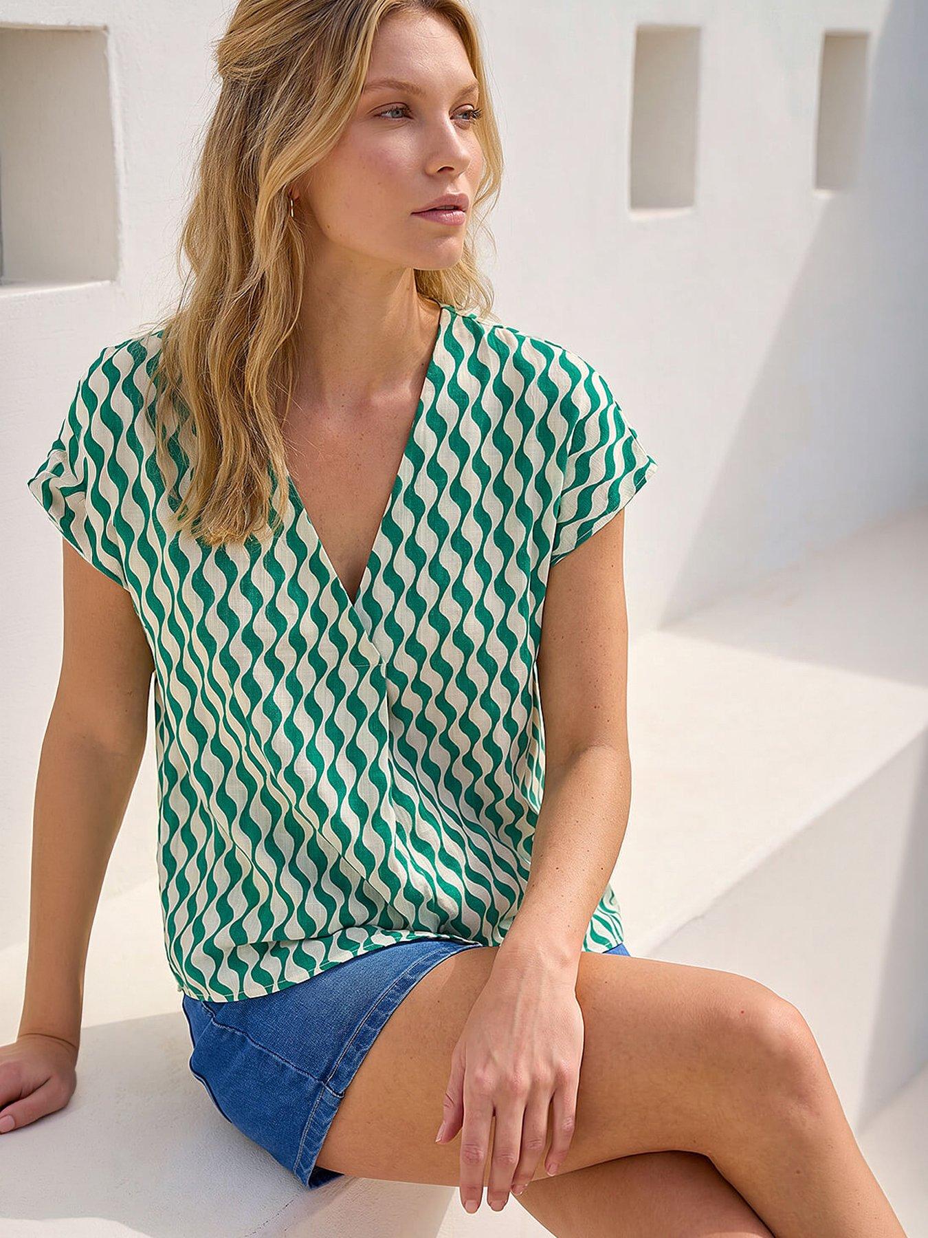 Image 1 of 4 of Roman Wave Stripe Print V-neck Top