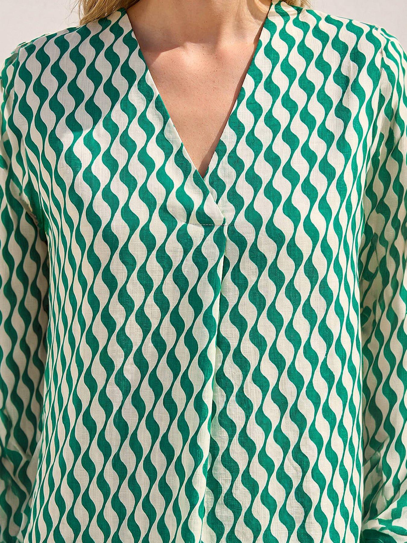 Image 2 of 4 of Roman Wave Stripe Print V-neck Top