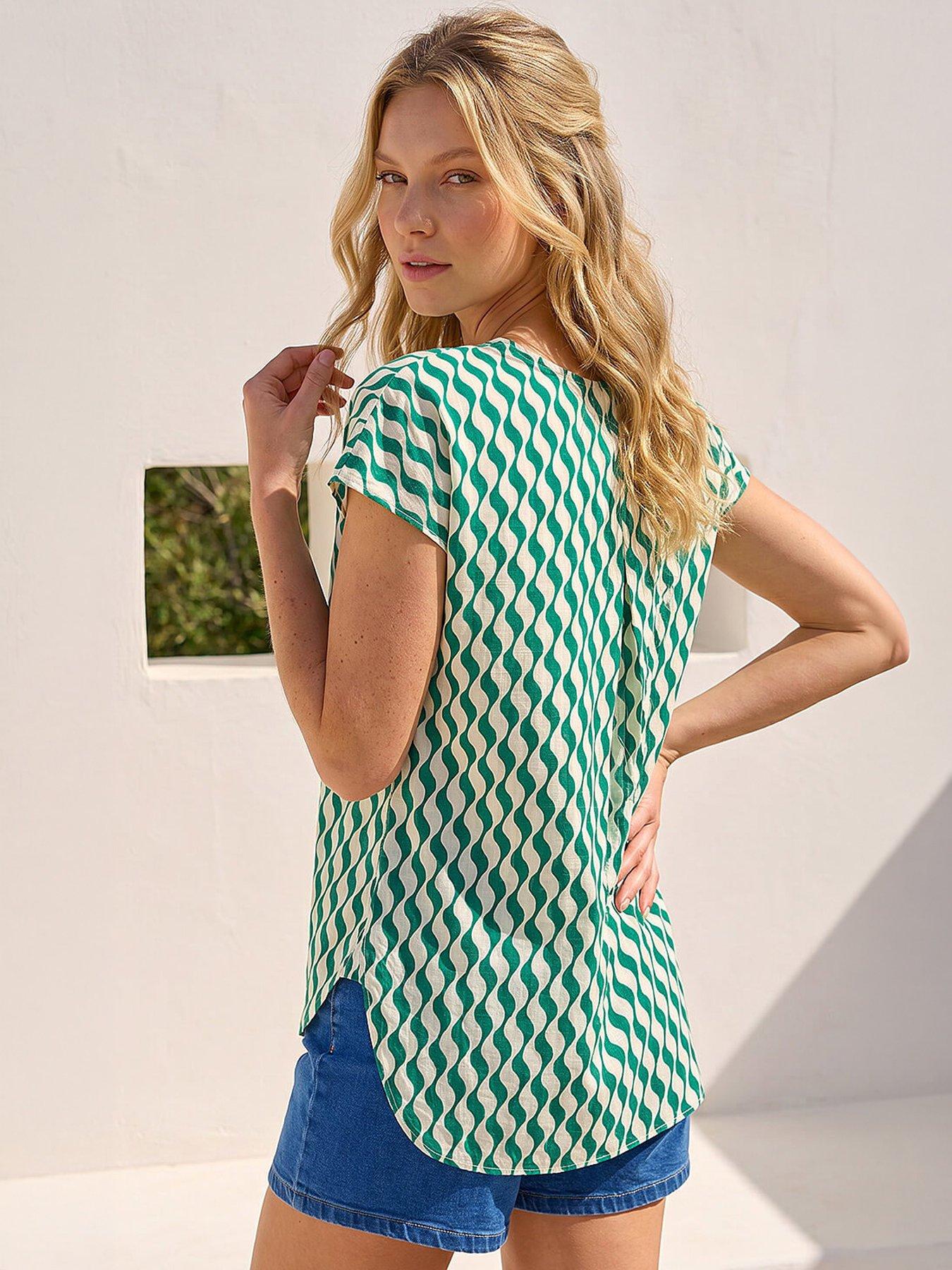 Image 3 of 4 of Roman Wave Stripe Print V-neck Top