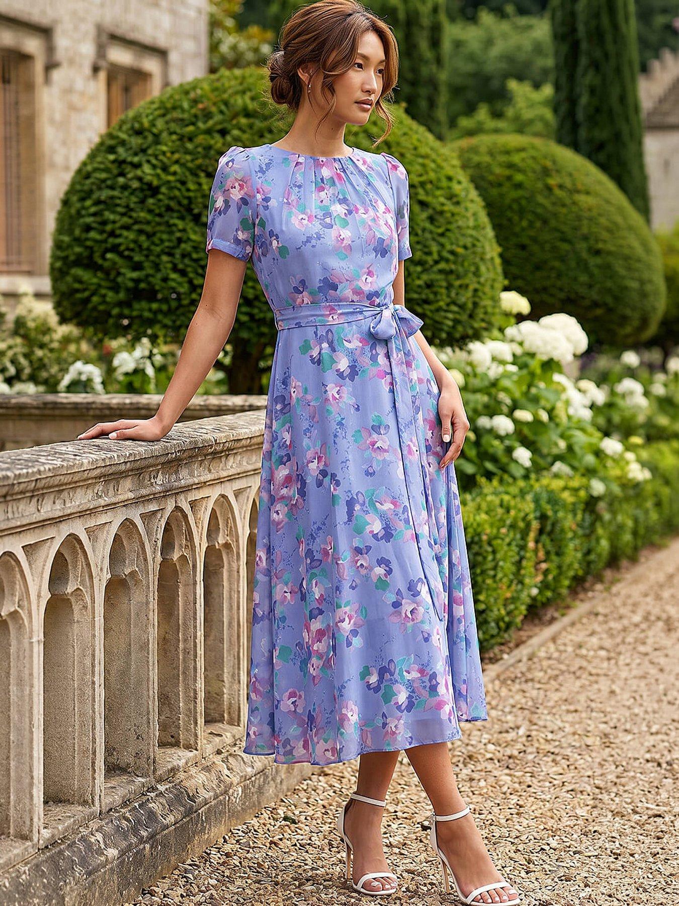 Roman Mini Floral Pleat Neck Dress