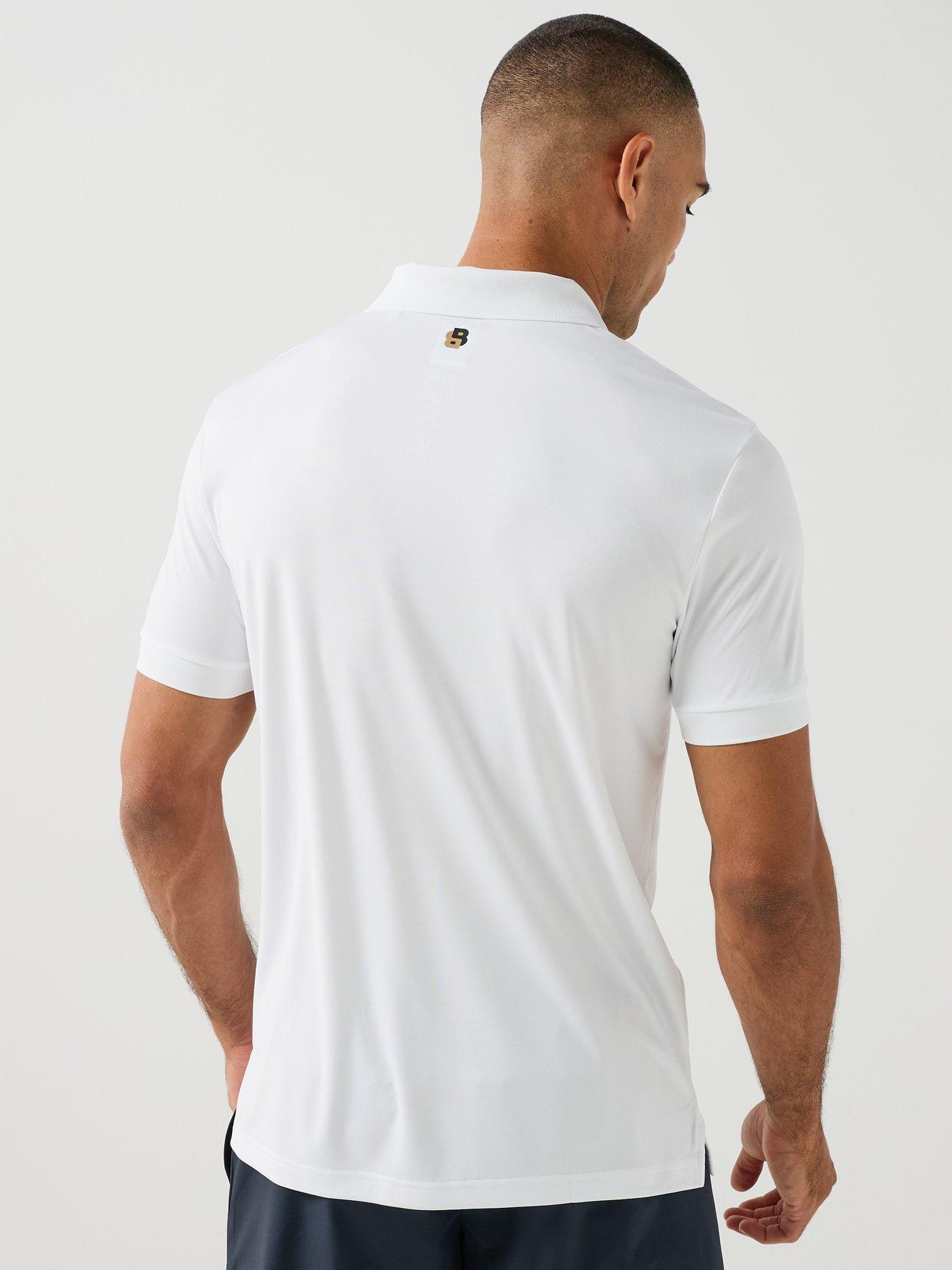 Image 2 of 6 of BOSS Mens Active Quick-Dry Polo Shirt with Signature Stripe - White