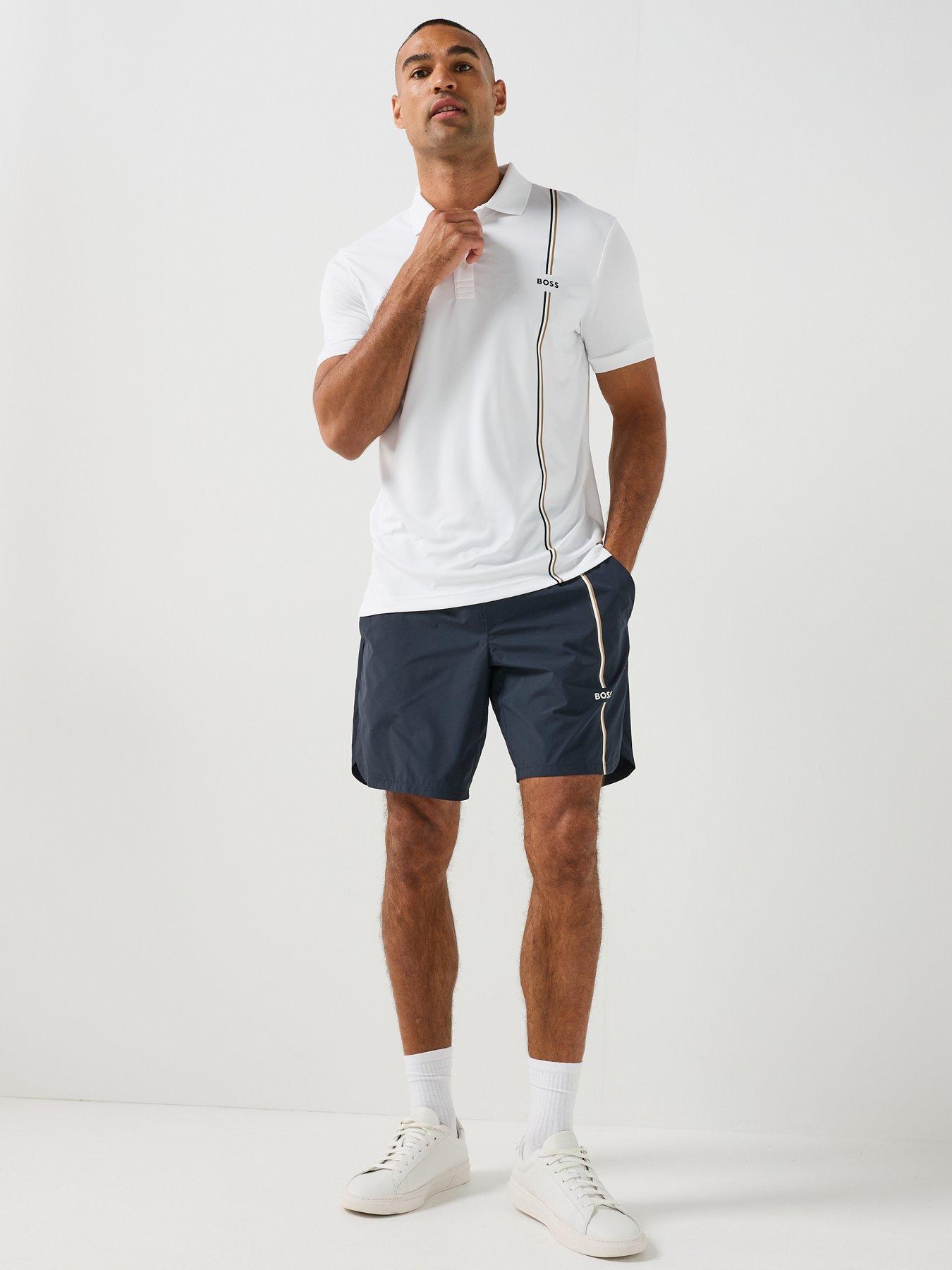 Image 3 of 6 of BOSS Mens Active Quick-Dry Polo Shirt with Signature Stripe - White