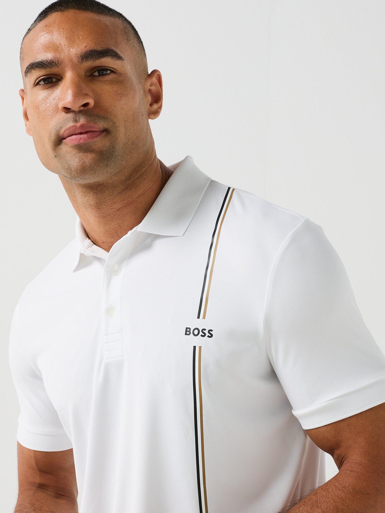 Image 5 of 6 of BOSS Mens Active Quick-Dry Polo Shirt with Signature Stripe - White