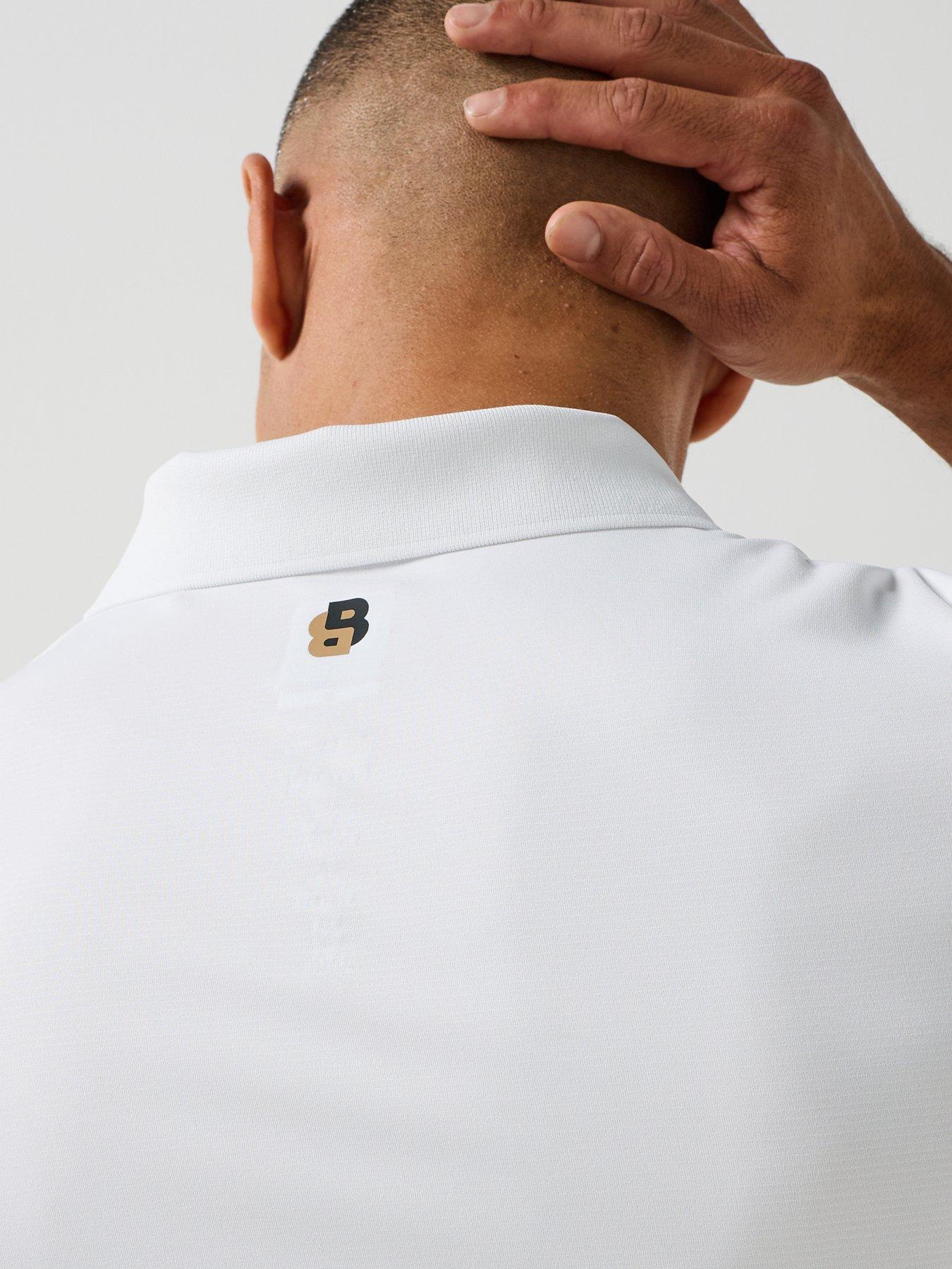 Image 6 of 6 of BOSS Mens Active Quick-Dry Polo Shirt with Signature Stripe - White