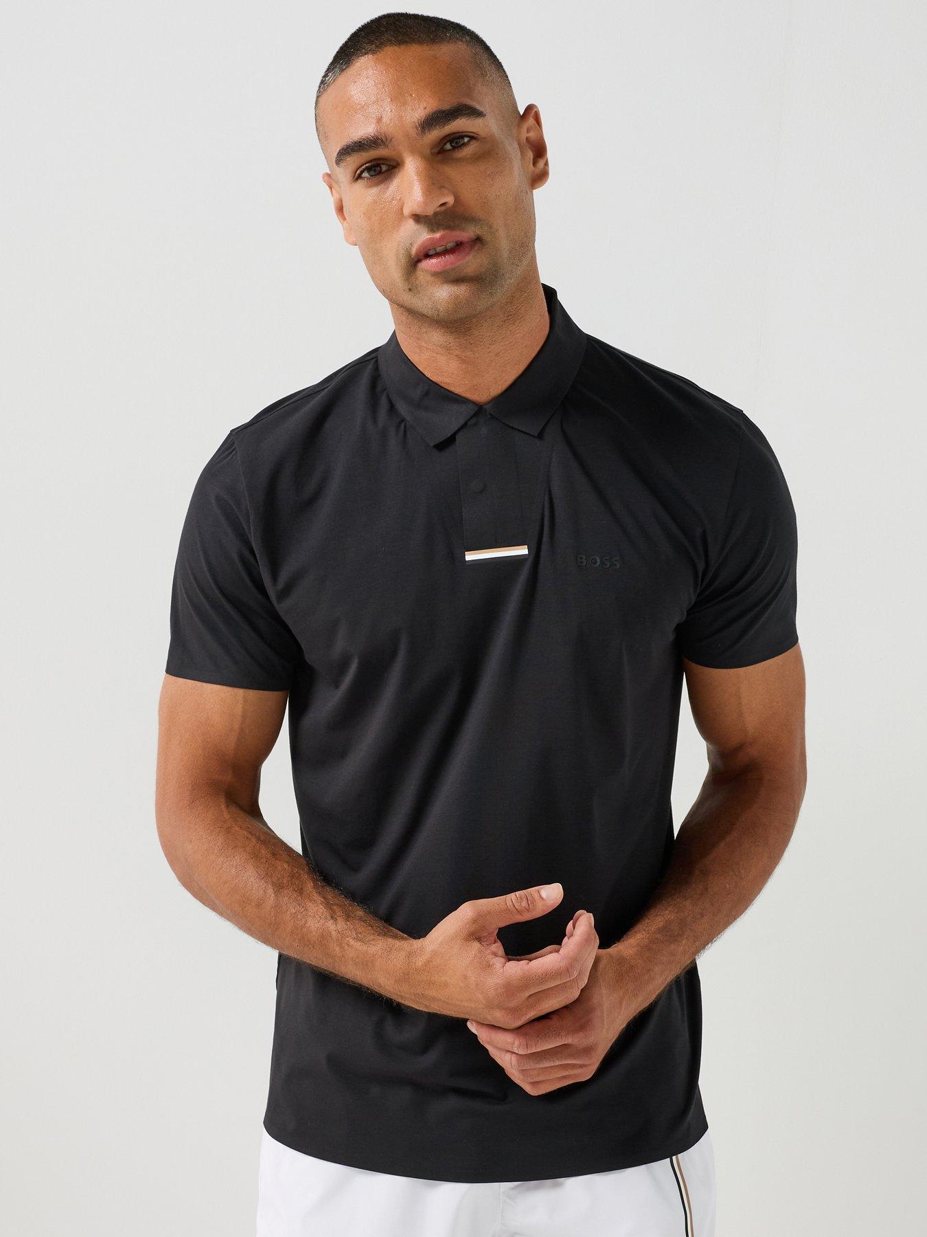Image 1 of 6 of BOSS Mens Swing Snap Closure Tech Polo Shirt - Black