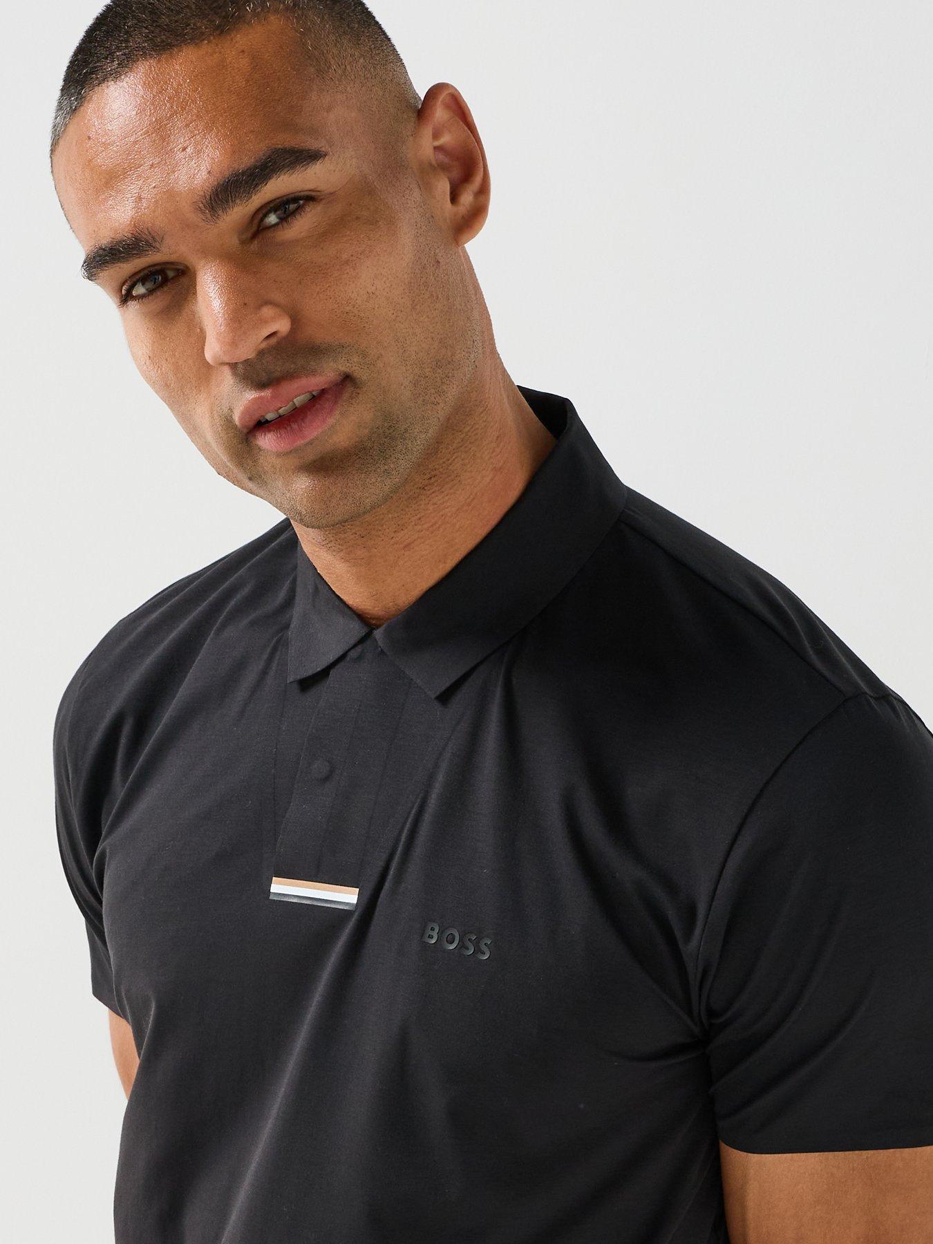 Image 5 of 6 of BOSS Mens Swing Snap Closure Tech Polo Shirt - Black