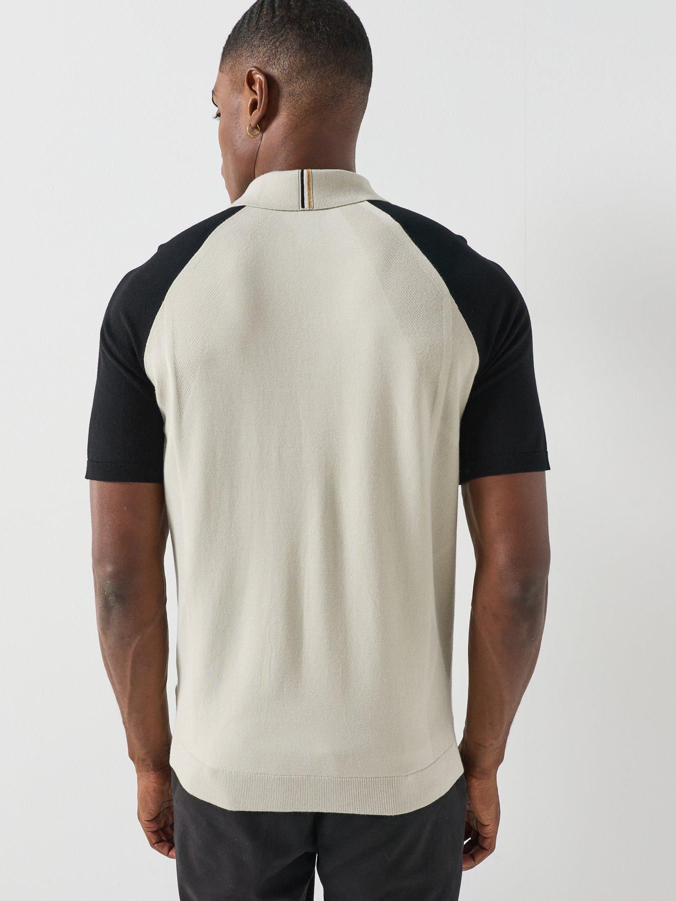 Image 2 of 6 of BOSS Mens Kn_goc Swing Raglan Sleeve Regular Fit Polo Shirt - Light Beige