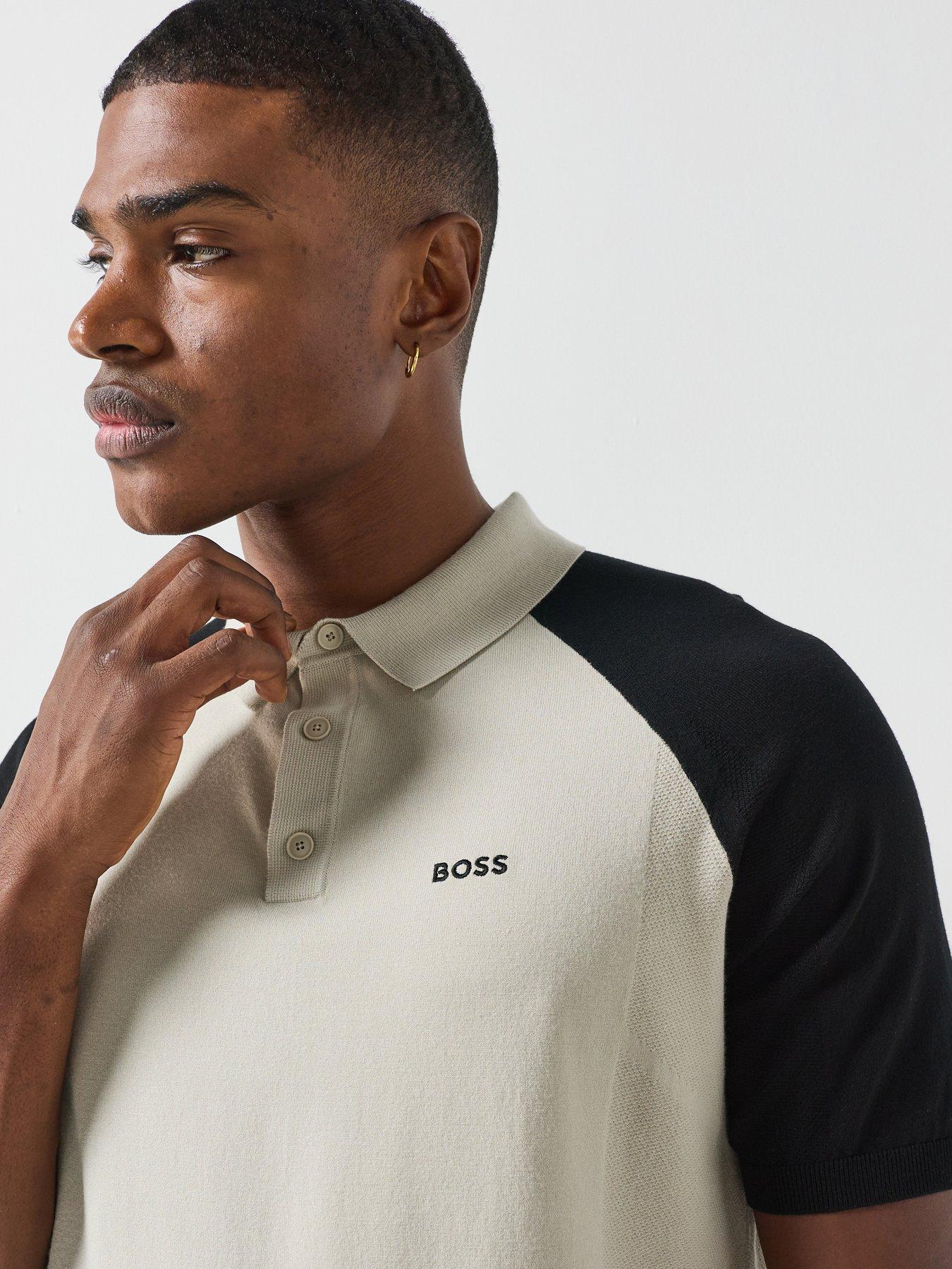Image 4 of 6 of BOSS Mens Kn_goc Swing Raglan Sleeve Regular Fit Polo Shirt - Light Beige