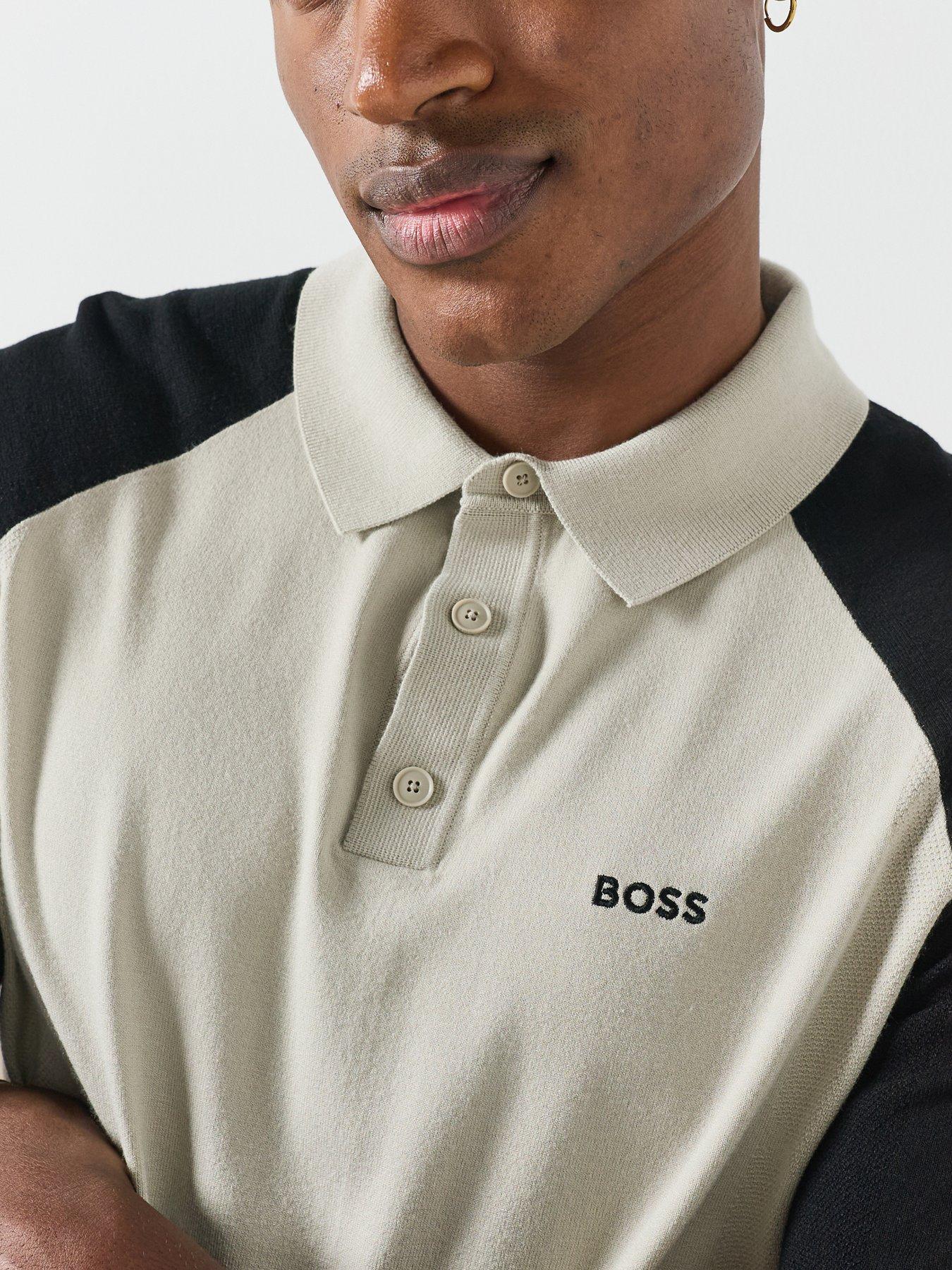 Image 5 of 6 of BOSS Mens Kn_goc Swing Raglan Sleeve Regular Fit Polo Shirt - Light Beige