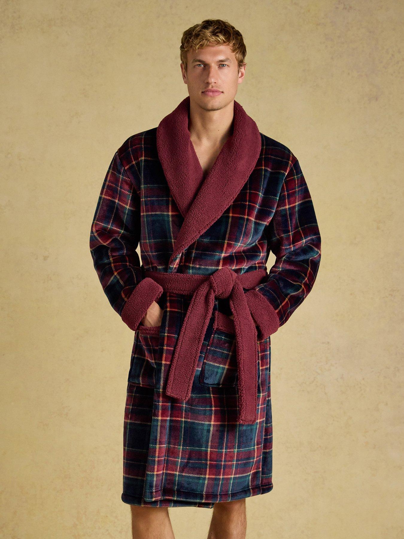 Image 1 of 6 of Joules Joules Montague Fleece Dressing Gown- Red