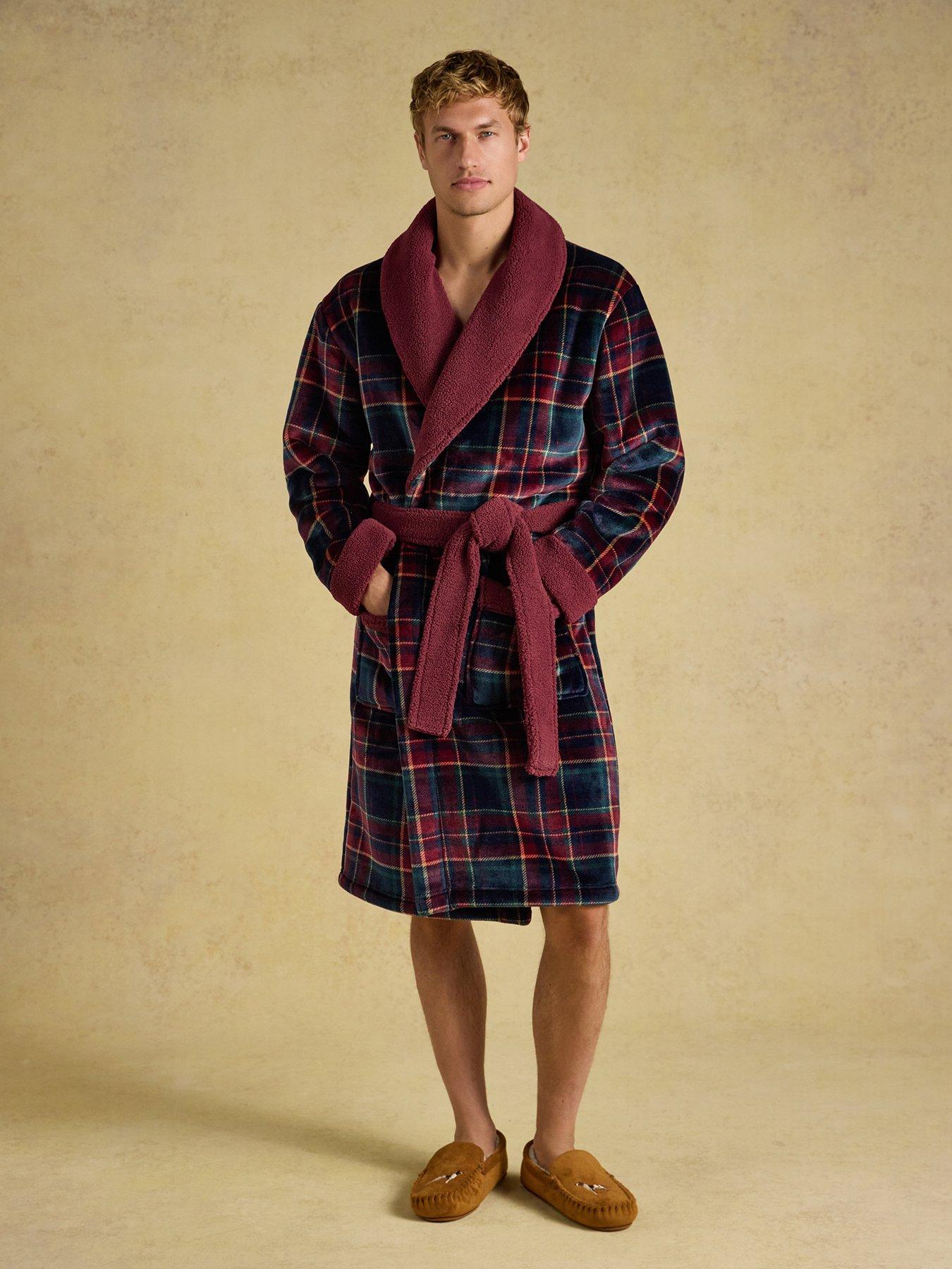 Image 3 of 6 of Joules Joules Montague Fleece Dressing Gown- Red