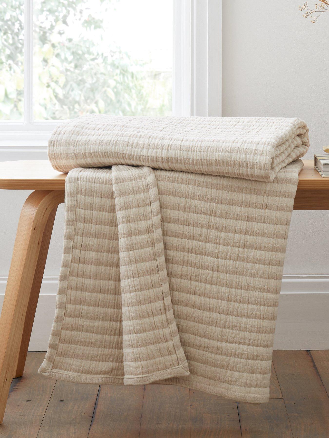 Image 1 of 4 of Bianca Fine Linens Cotton Muslin Stripe 100% Cotton Throw