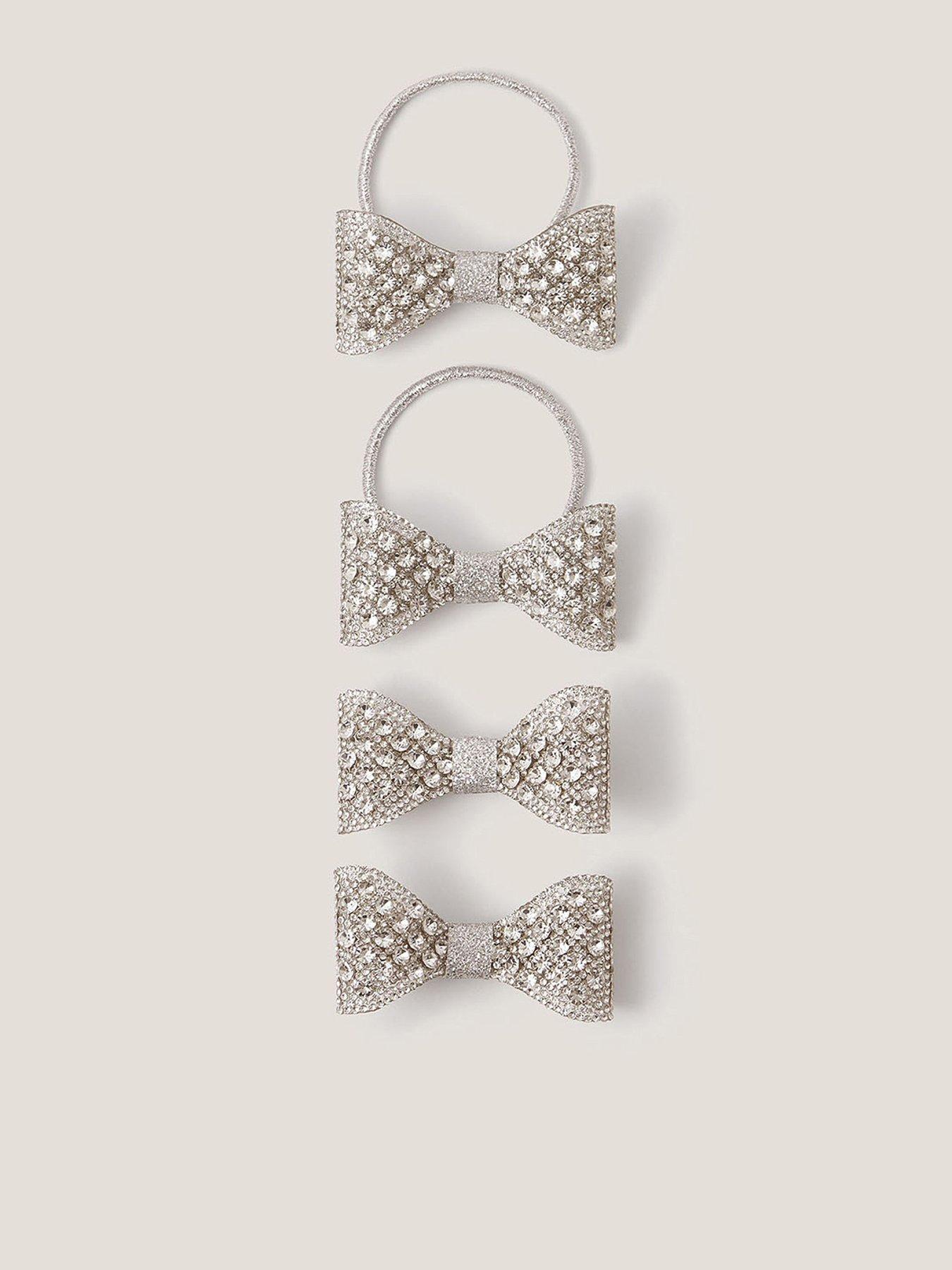 Image 1 of 2 of Monsoon Girls Dazzle Bow Hair Set - Silver