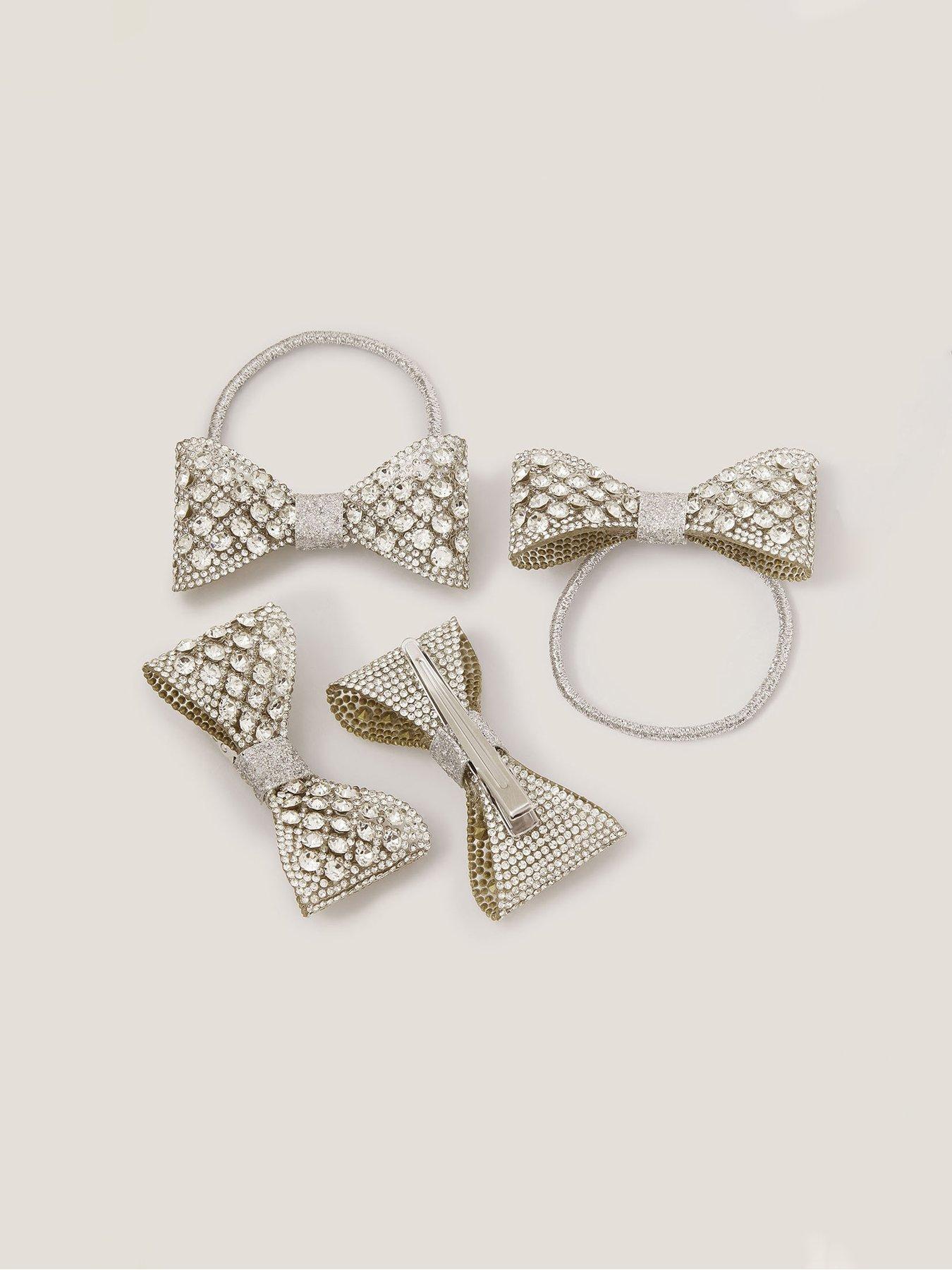 Image 2 of 2 of Monsoon Girls Dazzle Bow Hair Set - Silver
