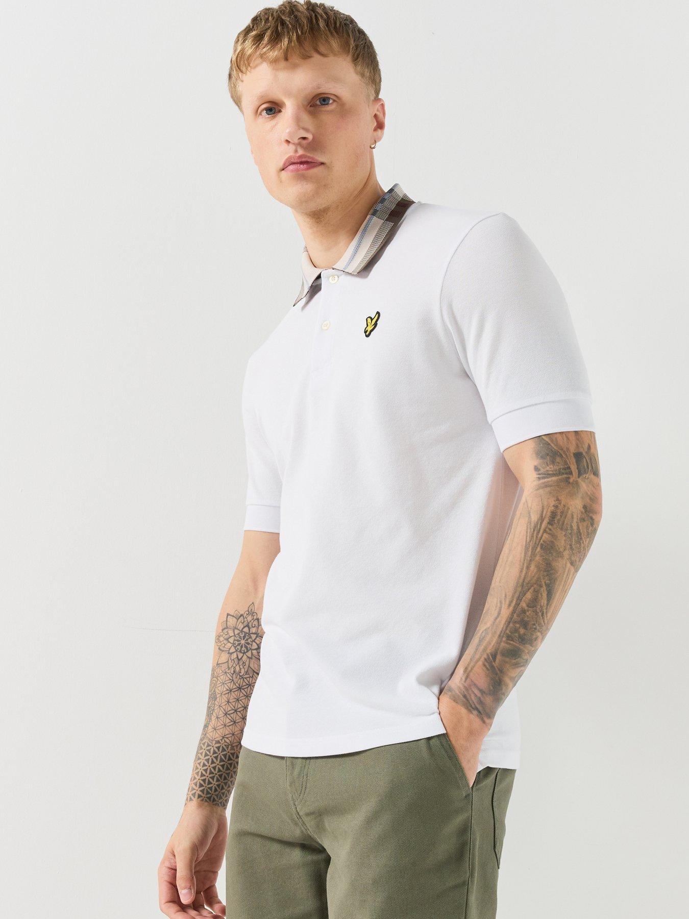 Image 1 of 6 of Lyle & Scott Mens Tartan Collar Stretch Polo Shirt - Cream