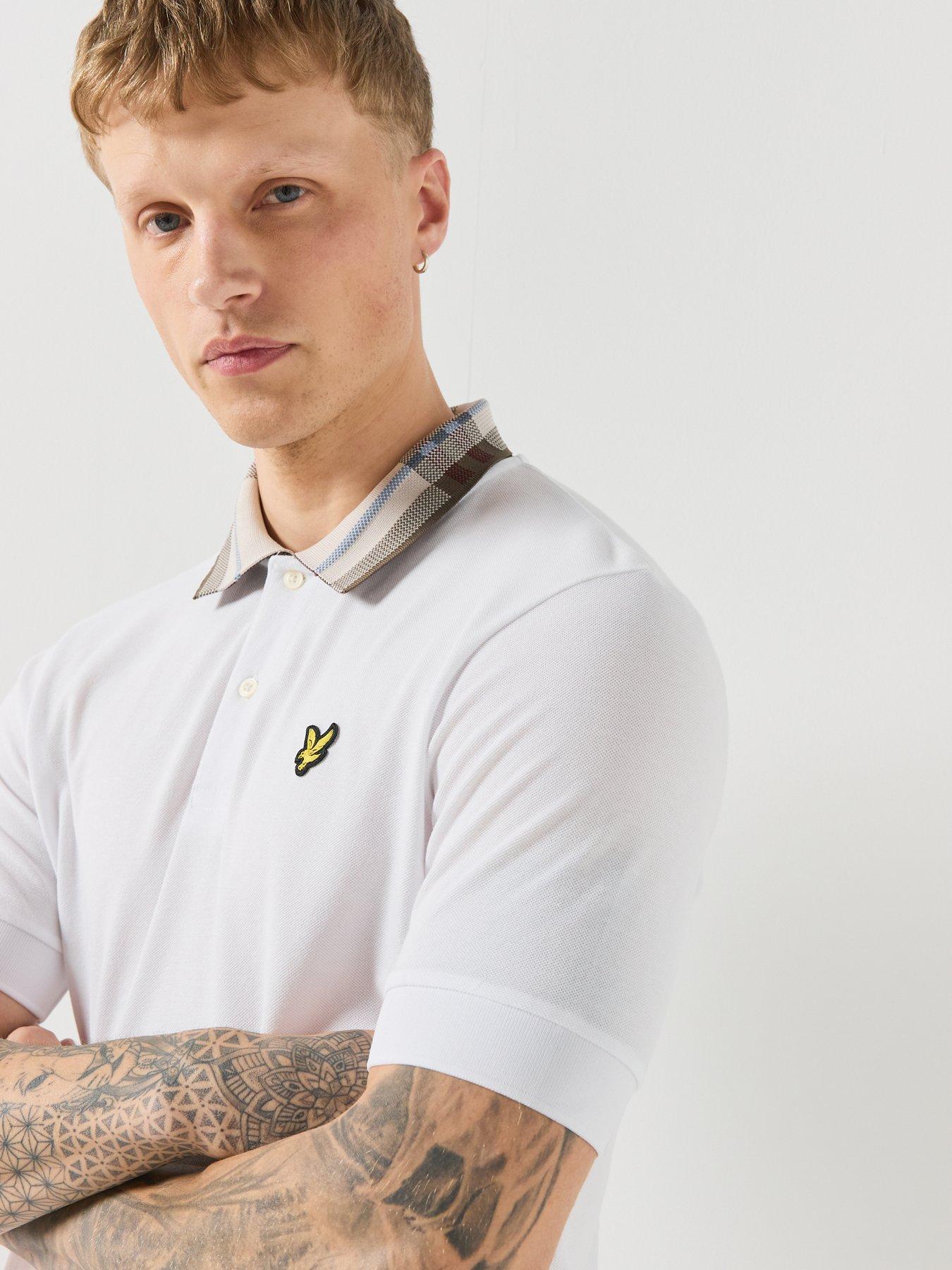 Image 4 of 6 of Lyle & Scott Mens Tartan Collar Stretch Polo Shirt - Cream
