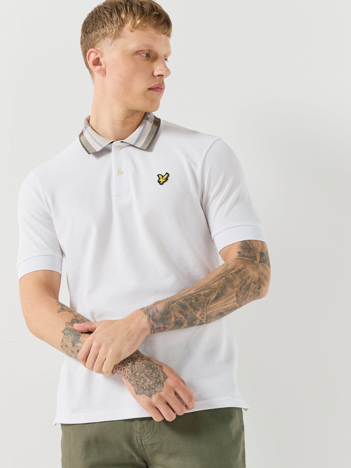 Image 6 of 6 of Lyle & Scott Mens Tartan Collar Stretch Polo Shirt - Cream
