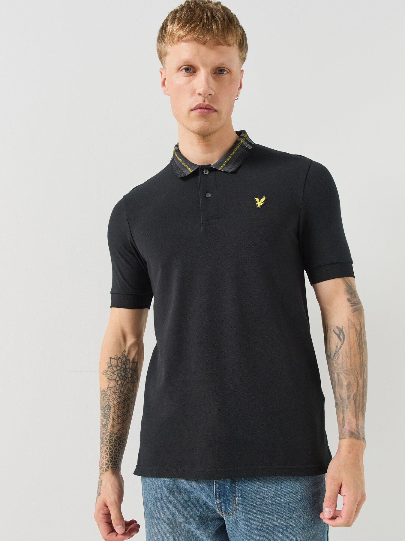 Image 1 of 5 of Lyle & Scott Mens Tartan Collar Stretch Polo Shirt - Black