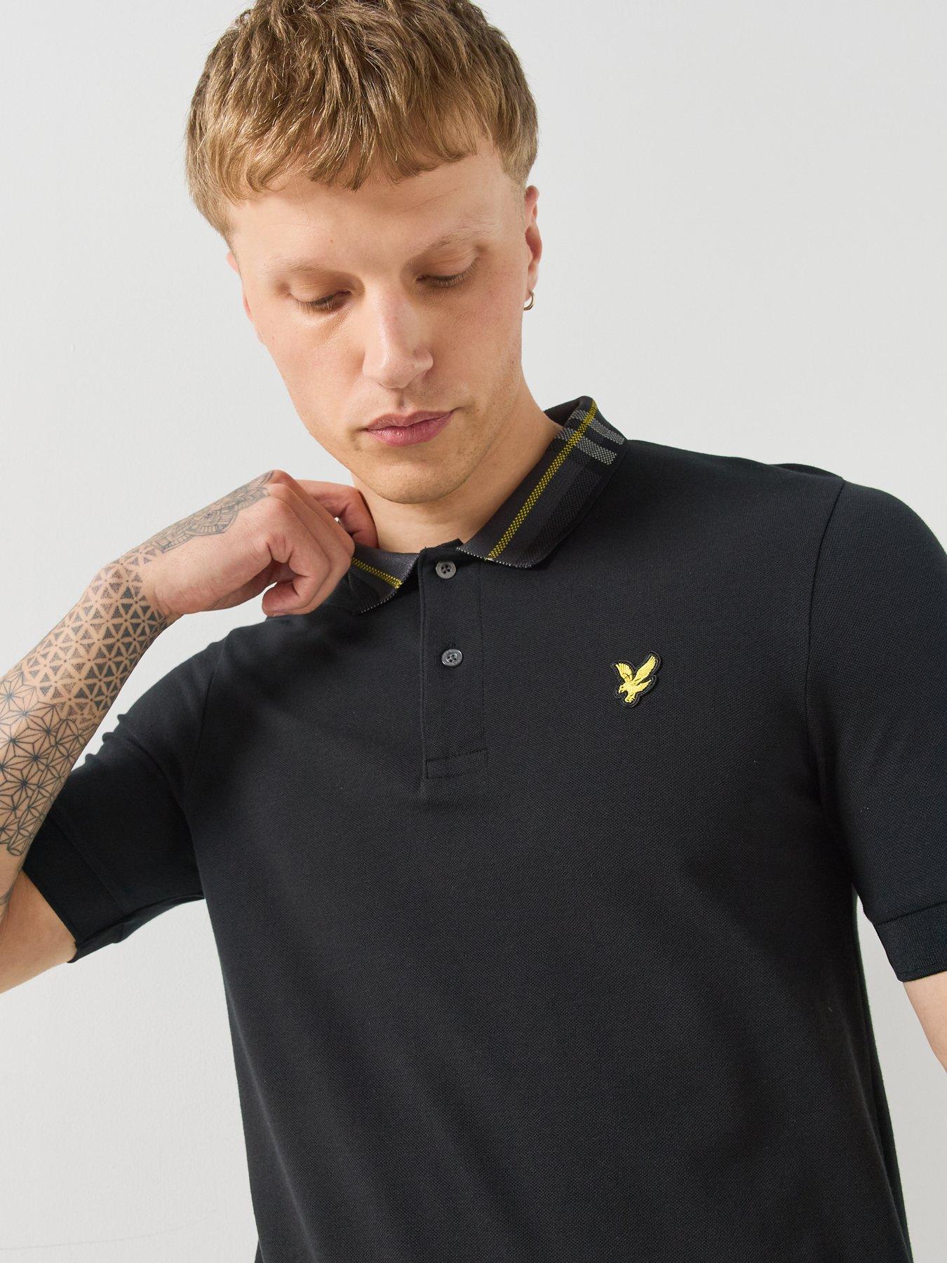 Image 4 of 5 of Lyle & Scott Mens Tartan Collar Stretch Polo Shirt - Black