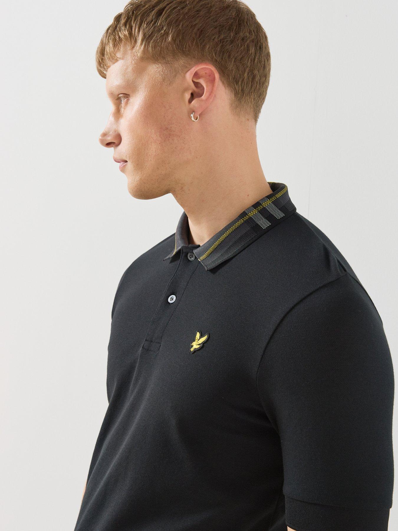 Image 5 of 5 of Lyle & Scott Mens Tartan Collar Stretch Polo Shirt - Black
