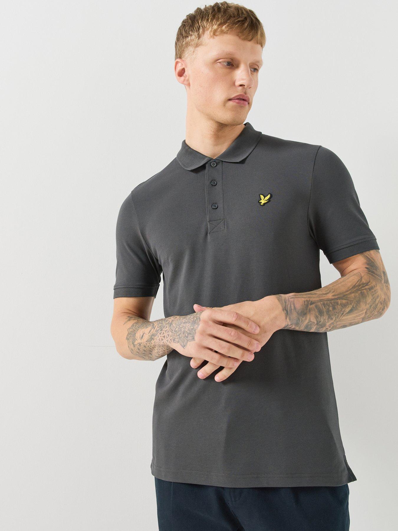 Image 1 of 5 of Lyle & Scott Mens Regular Fit Cotton-Stretch Logo Polo Shirt - Grey