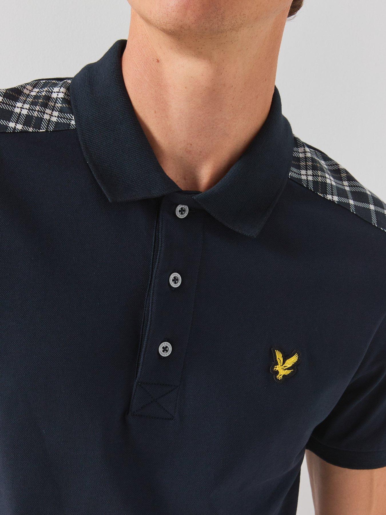 Image 6 of 6 of Lyle & Scott Check Panelled Polo Shirt - Navy
