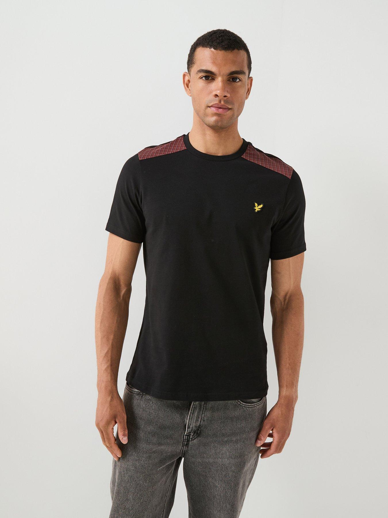 Image 1 of 6 of Lyle & Scott Check Panelled T-Shirt - Black