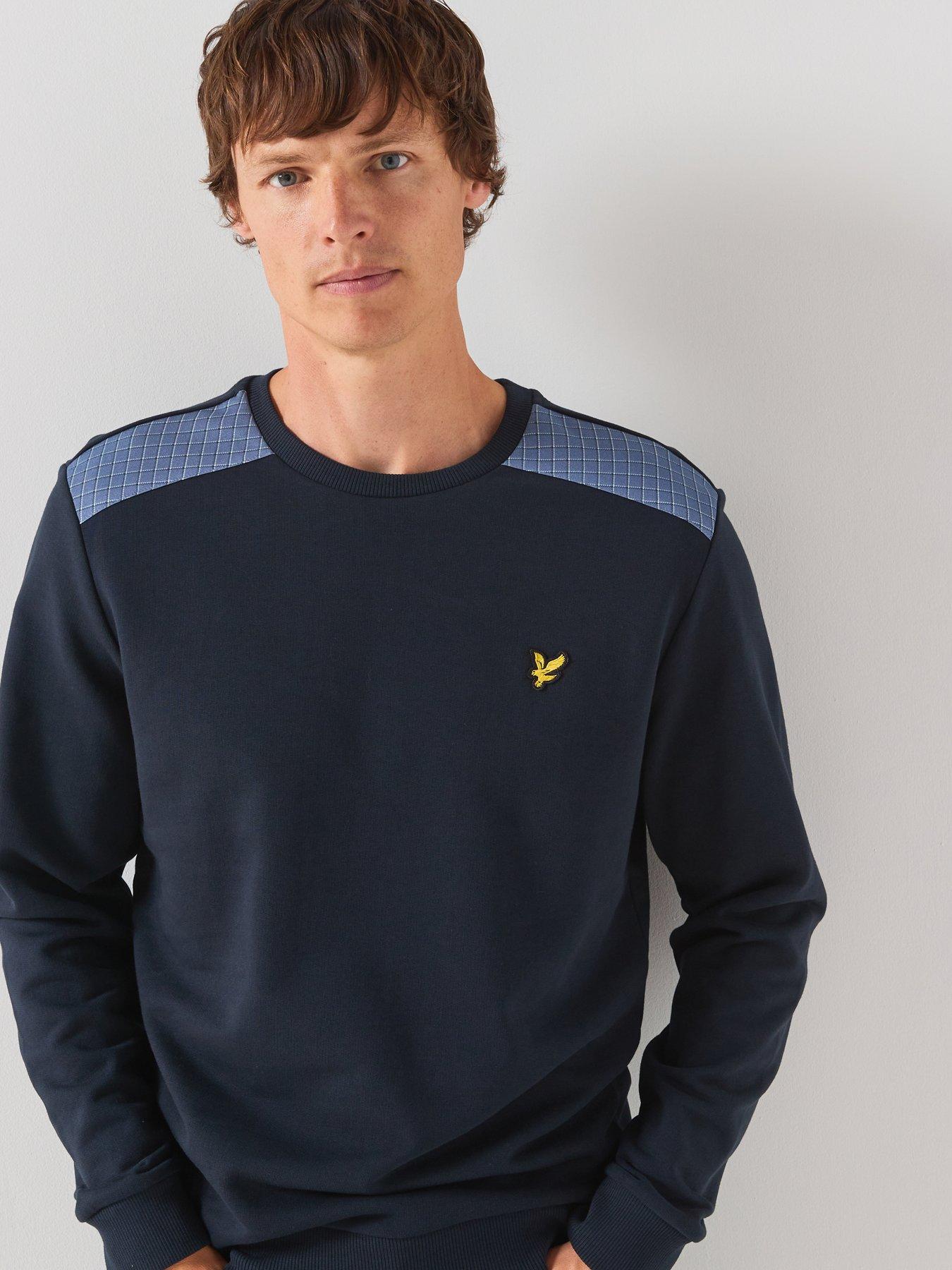 Image 1 of 6 of Lyle & Scott Check Panelled Crew Sweatshirt - Navy