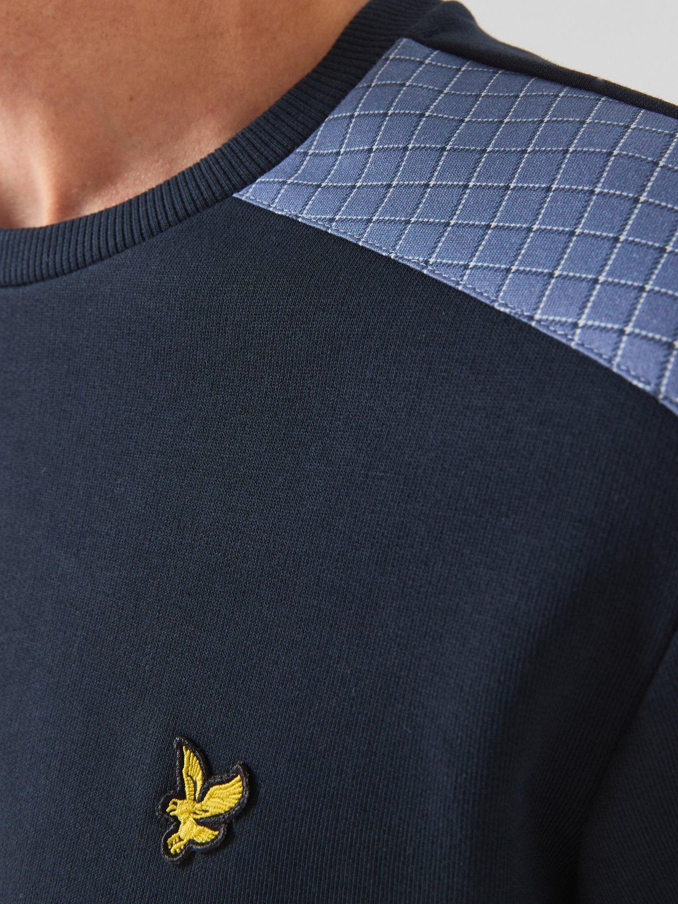 Image 4 of 6 of Lyle & Scott Check Panelled Crew Sweatshirt - Navy