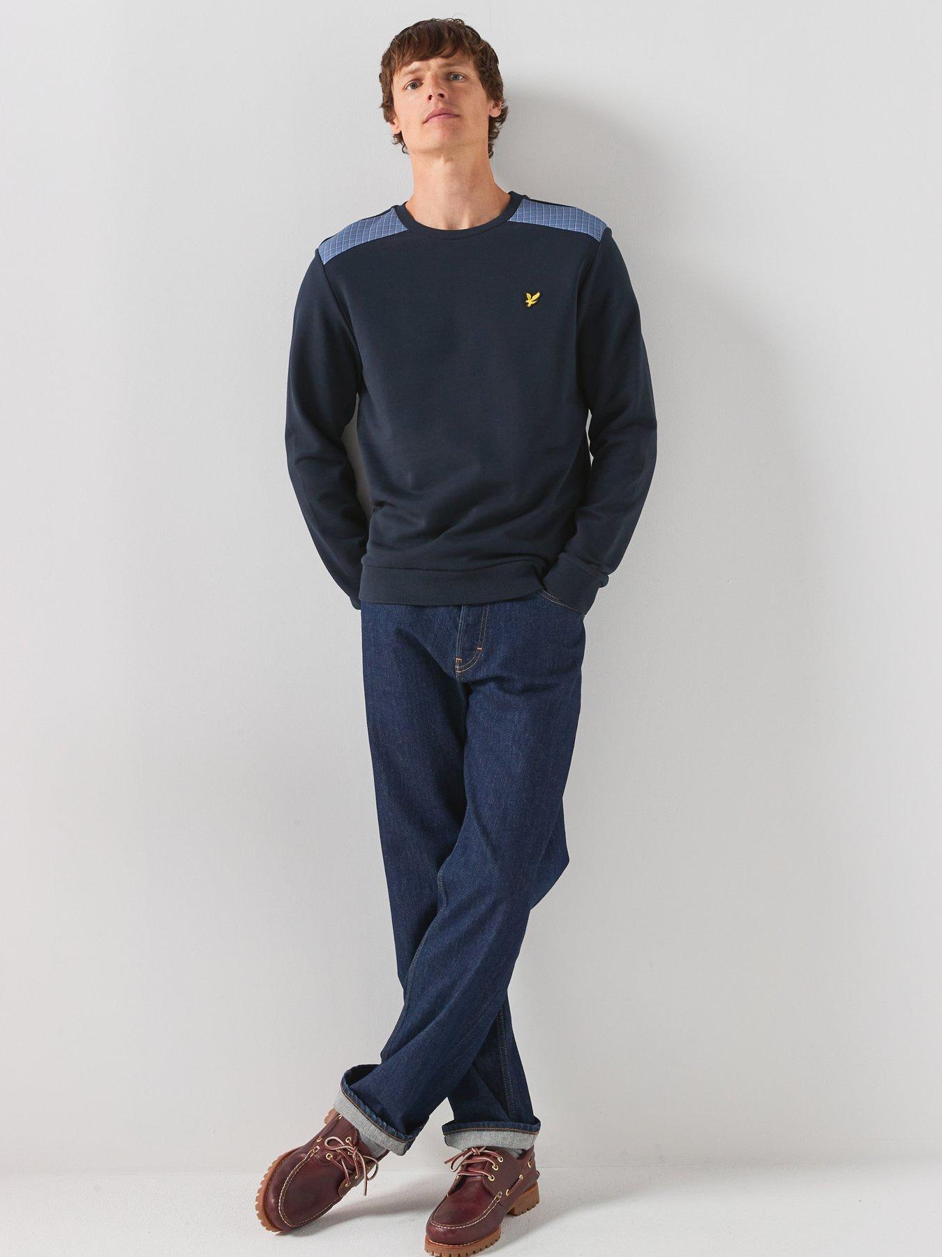 Image 6 of 6 of Lyle & Scott Check Panelled Crew Sweatshirt - Navy