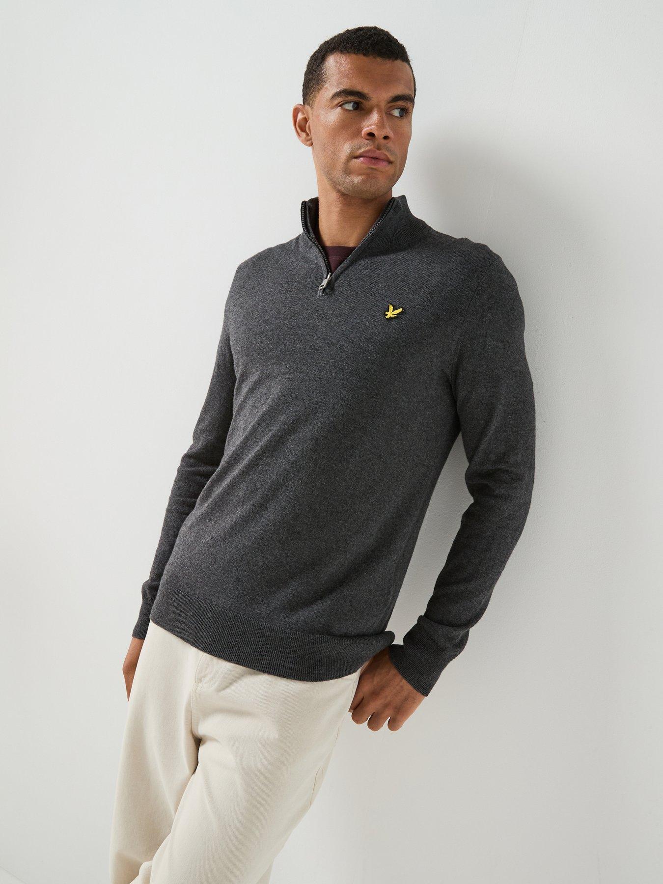 Image 1 of 6 of Lyle & Scott Mens Cotton Merino Quarter Zip Knitted Jumper - Grey