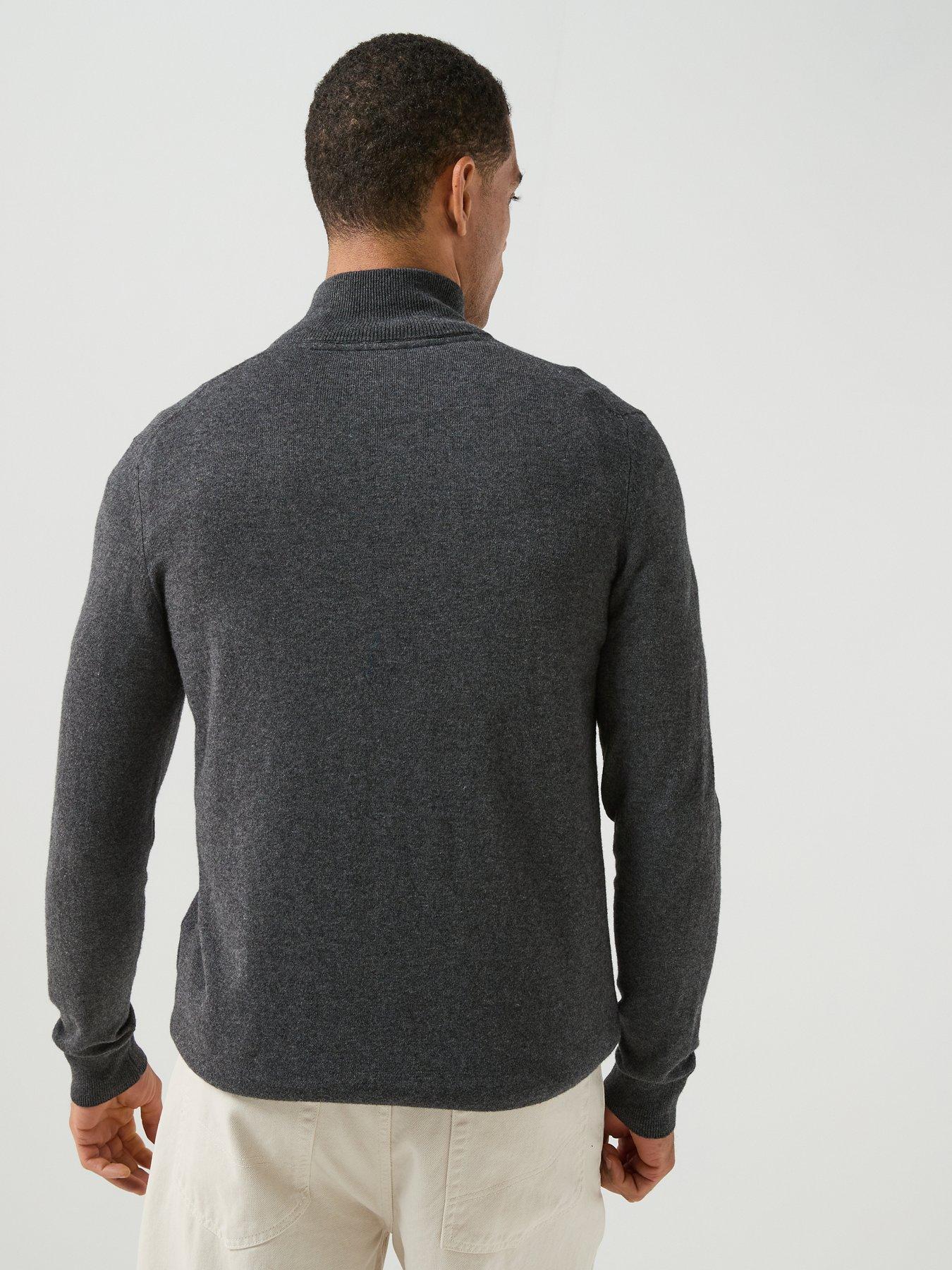 Image 2 of 6 of Lyle & Scott Mens Cotton Merino Quarter Zip Knitted Jumper - Grey