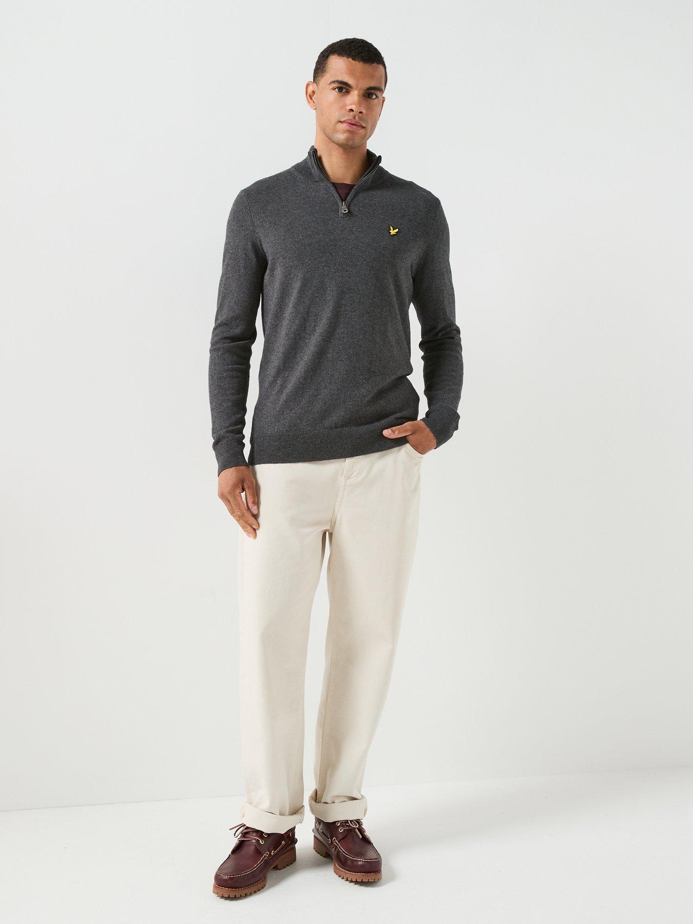 Image 3 of 6 of Lyle & Scott Mens Cotton Merino Quarter Zip Knitted Jumper - Grey