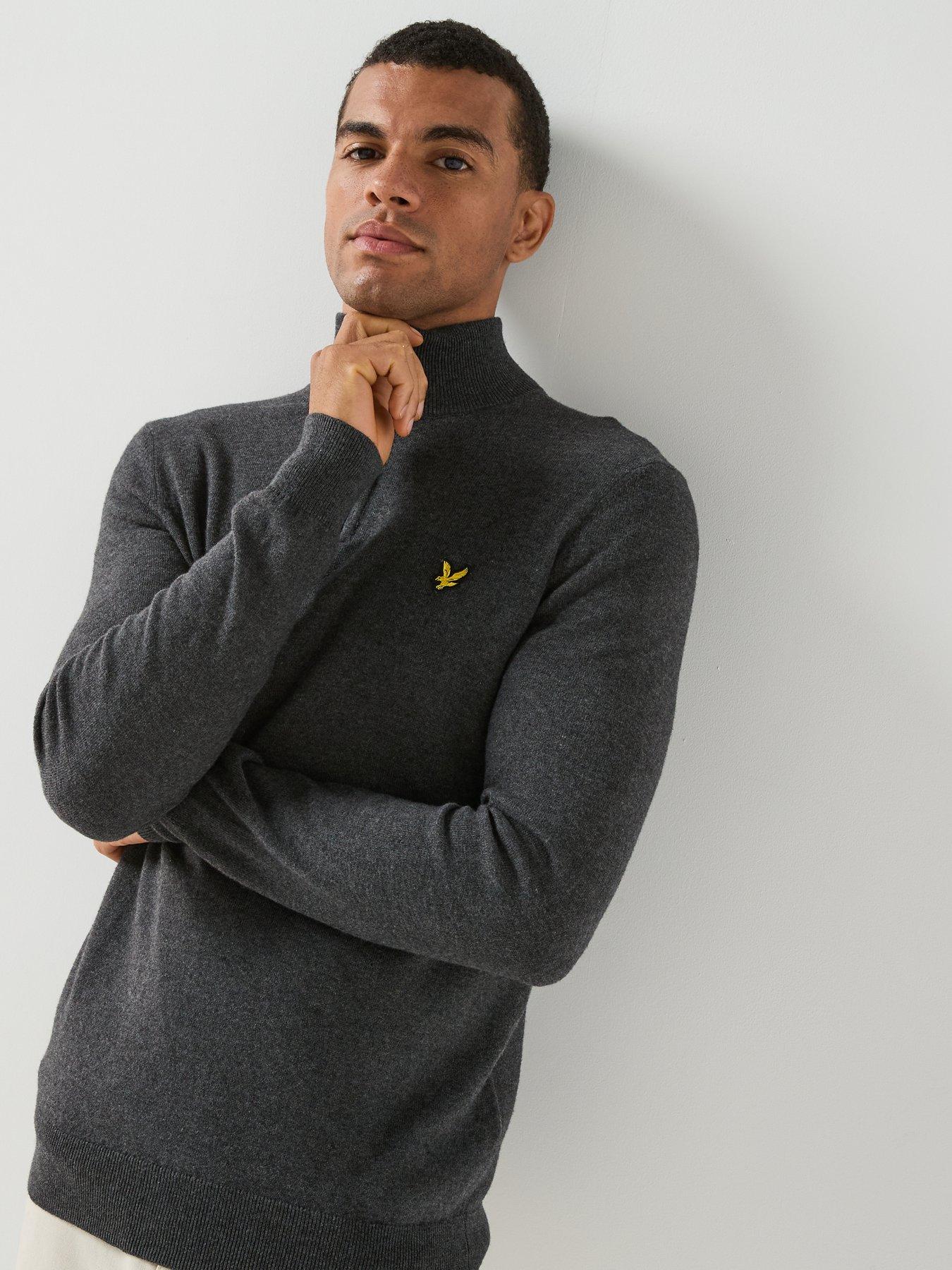 Image 5 of 6 of Lyle & Scott Mens Cotton Merino Quarter Zip Knitted Jumper - Grey