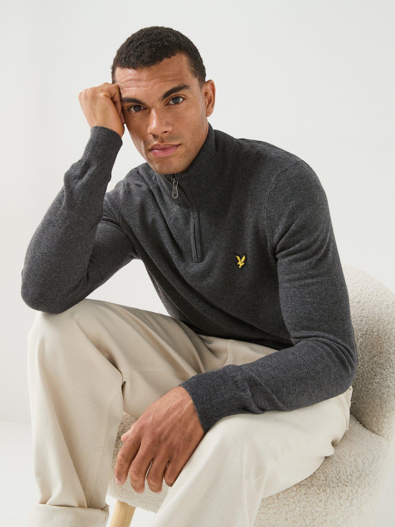 Image 6 of 6 of Lyle & Scott Mens Cotton Merino Quarter Zip Knitted Jumper - Grey