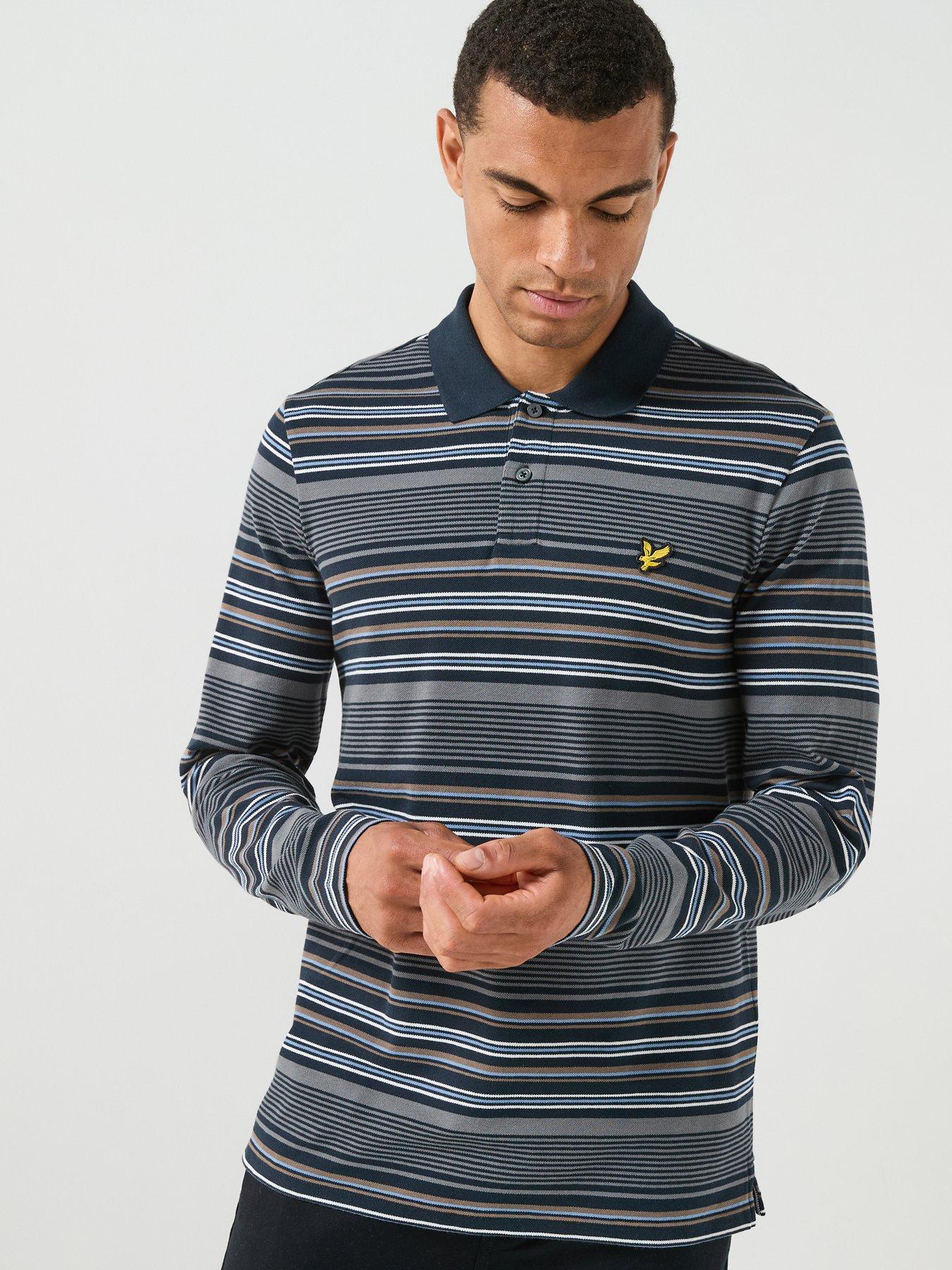 Image 1 of 6 of Lyle & Scott Multi Stripe Long Sleeve Polo Shirt - Navy