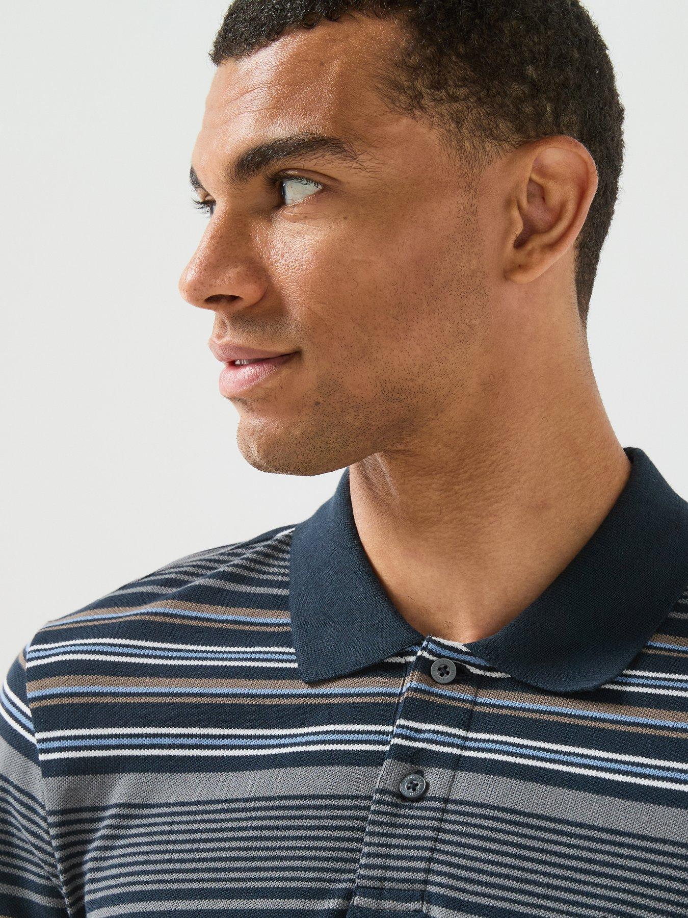 Image 4 of 6 of Lyle & Scott Multi Stripe Long Sleeve Polo Shirt - Navy
