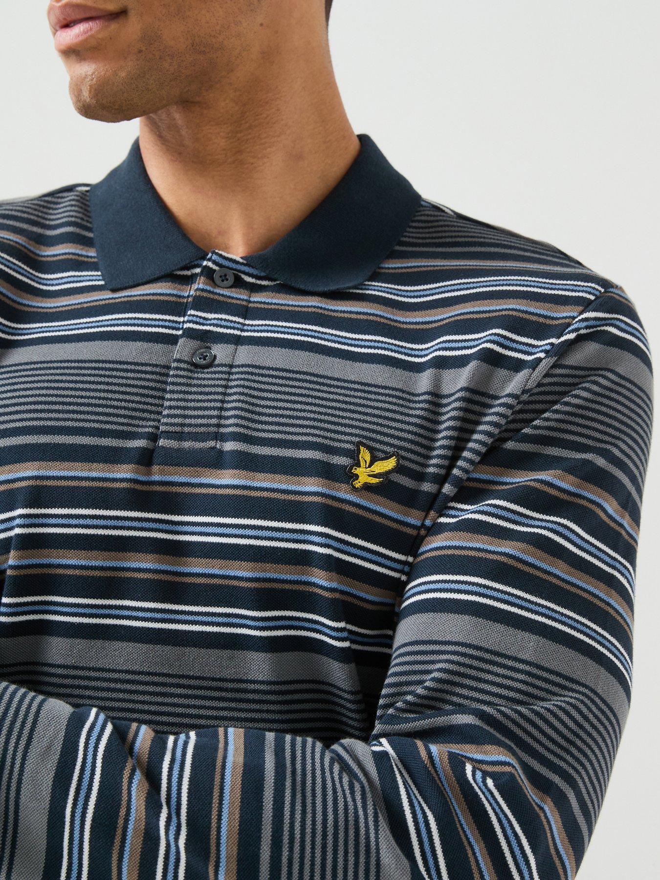Image 5 of 6 of Lyle & Scott Multi Stripe Long Sleeve Polo Shirt - Navy