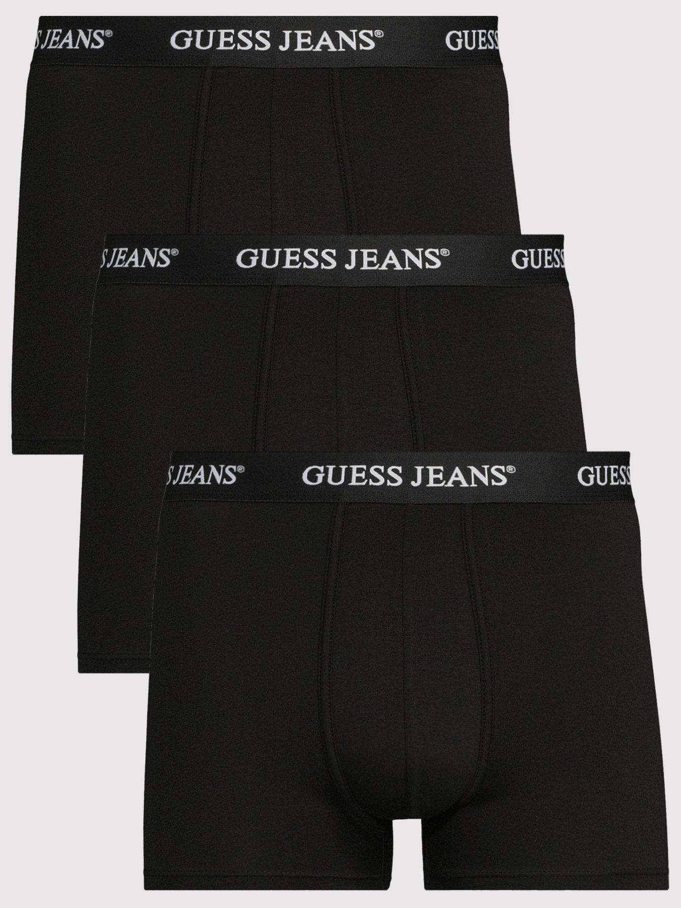 Image 1 of 3 of Guess Jeans Mens 3 Pack Logo Waistband Trunks - Black