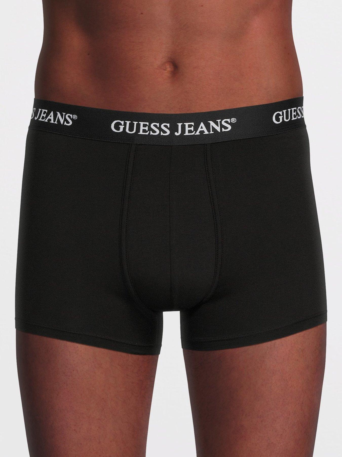 Image 2 of 3 of Guess Jeans Mens 3 Pack Logo Waistband Trunks - Black