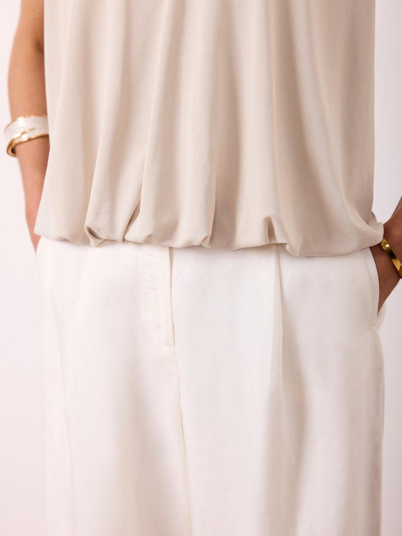 Image 4 of 6 of Mint Velvet Neutral Bubble Hem Top - Cream