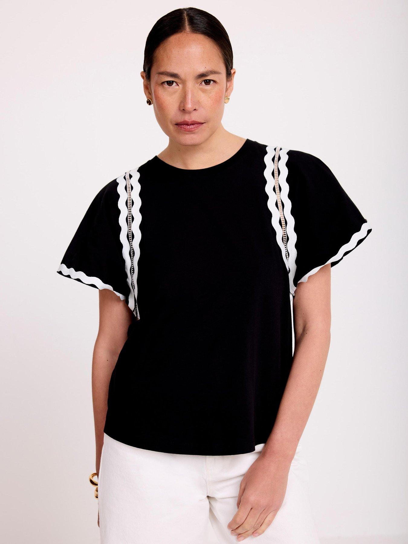 Mint Velvet Ric Rac Cotton Top - Black