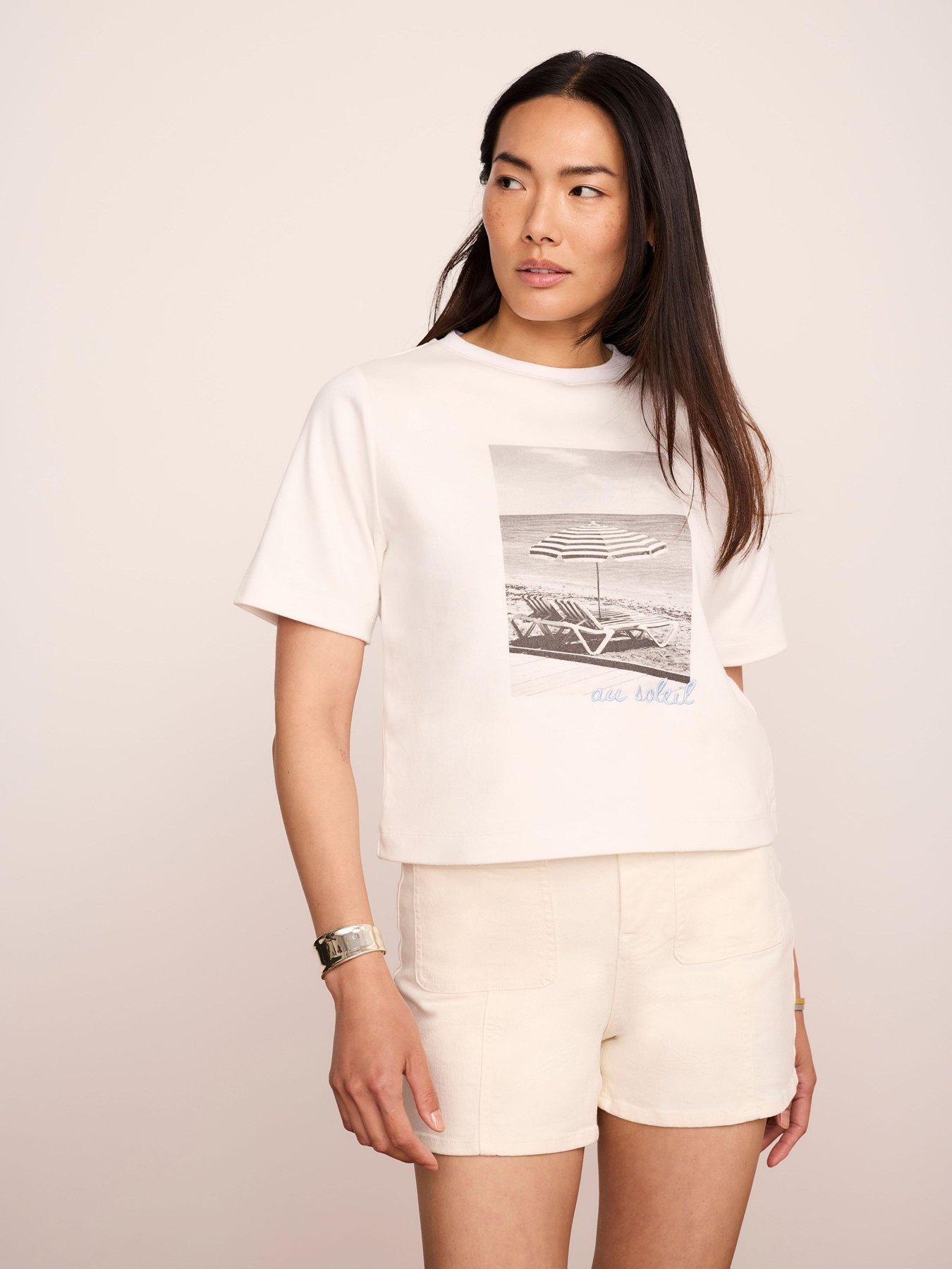 Mint Velvet Ivory Beach Print T-Shirt - Cream