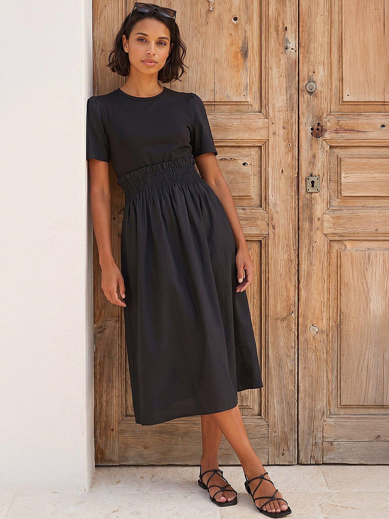 Roman Dusk Shirred Waist Midi Dress
