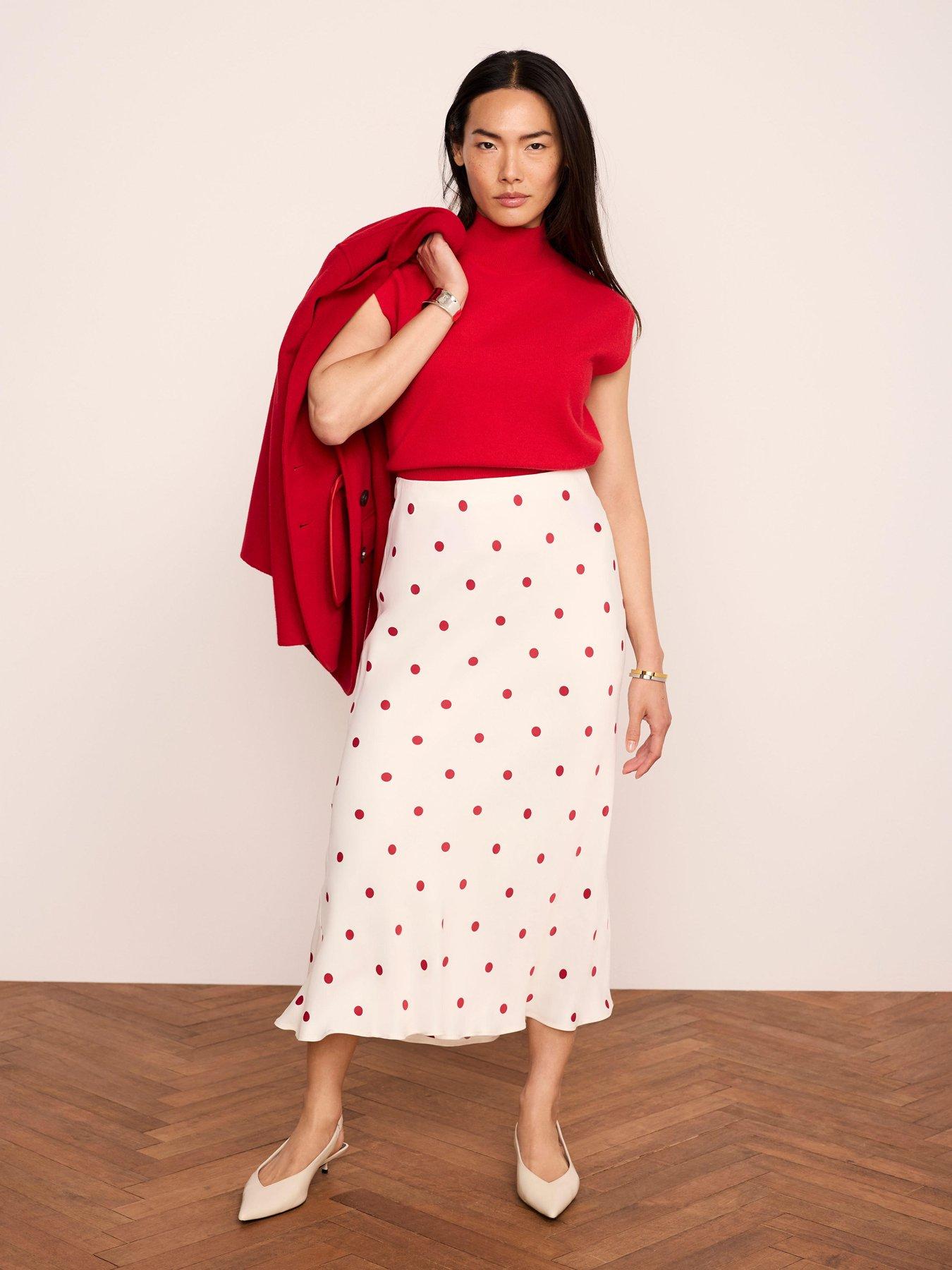 Mint Velvet Cream Spot Slip Skirt - Red