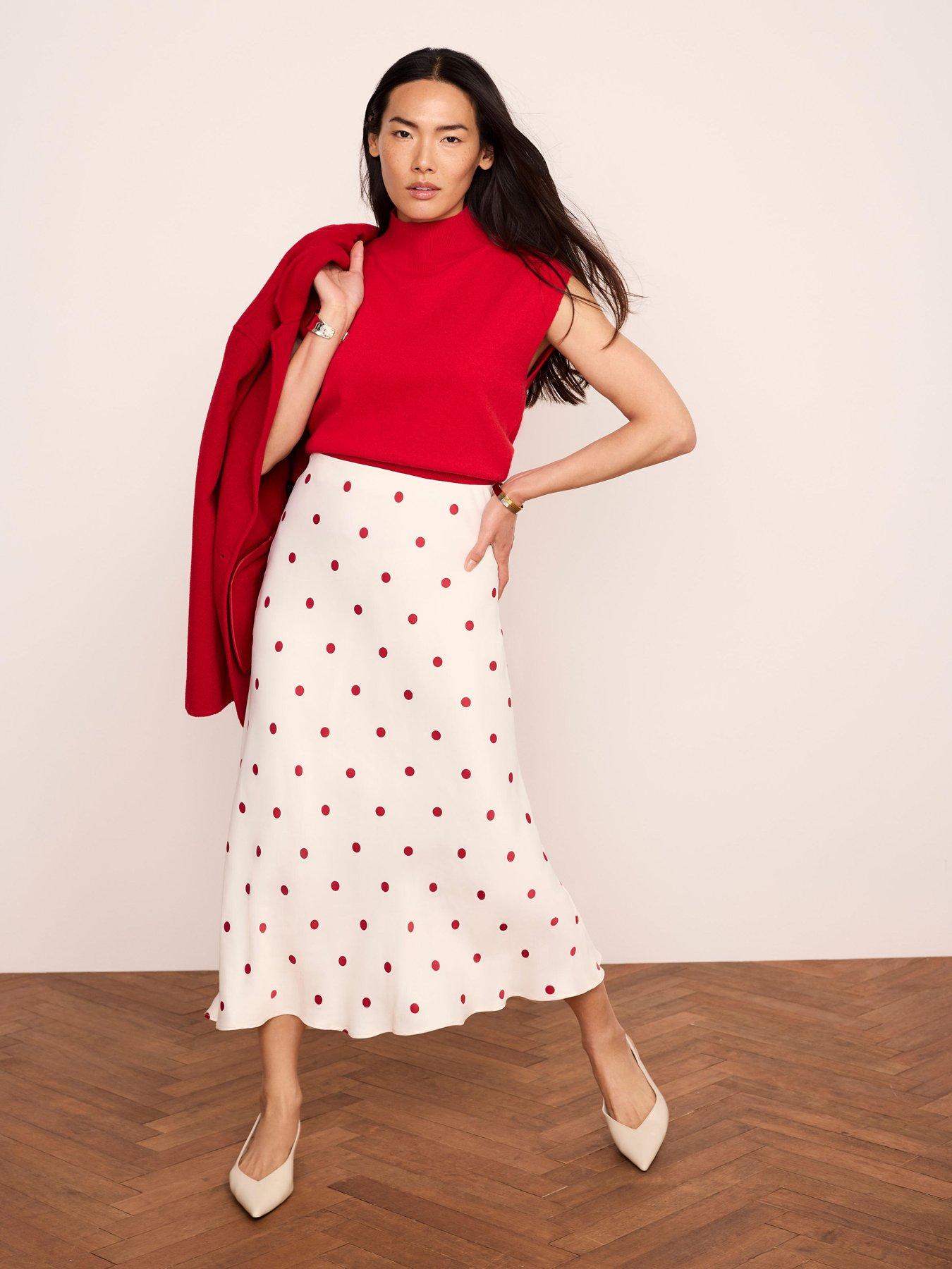 Image 2 of 6 of Mint Velvet Cream Spot Slip Skirt - Red