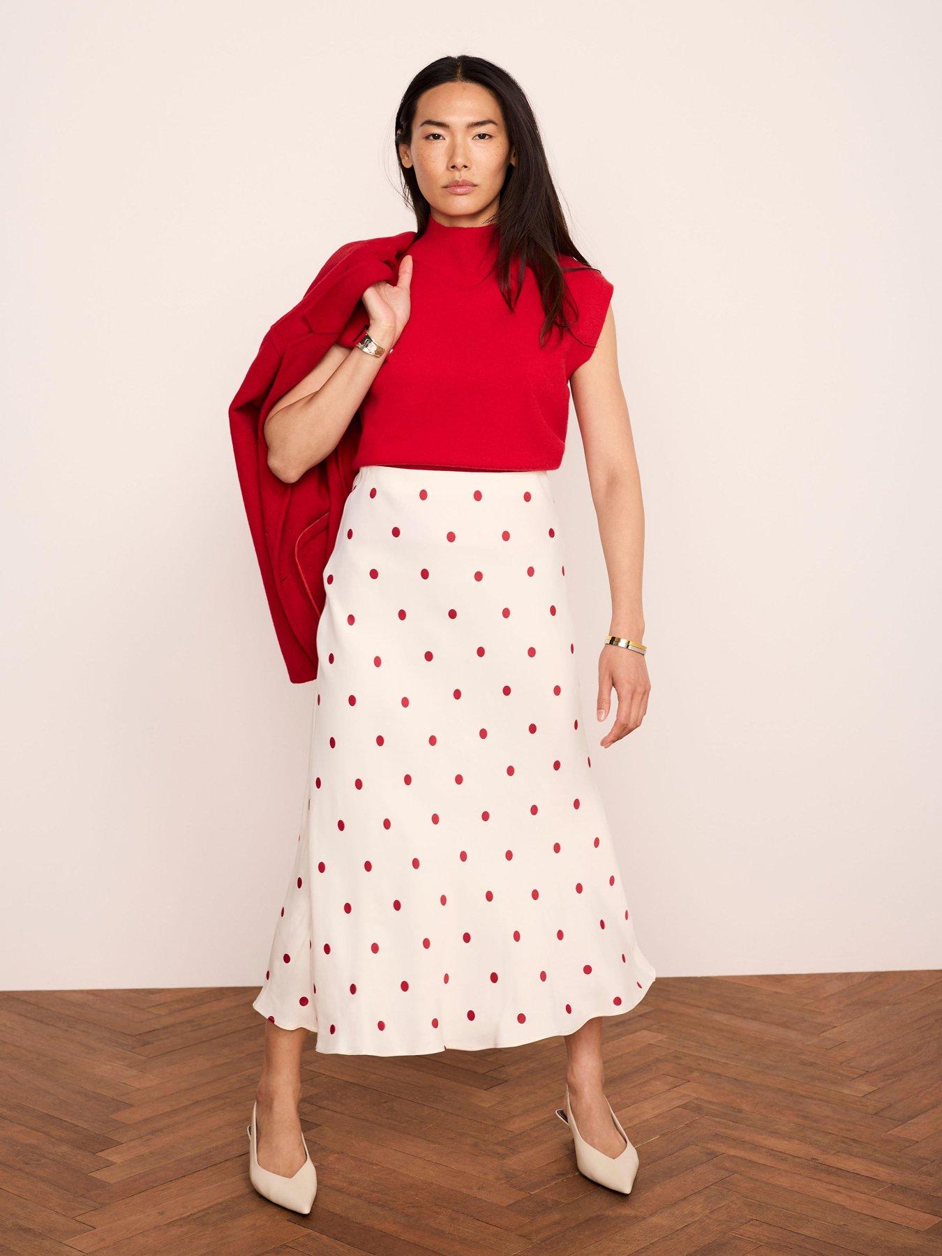 Image 3 of 6 of Mint Velvet Cream Spot Slip Skirt - Red