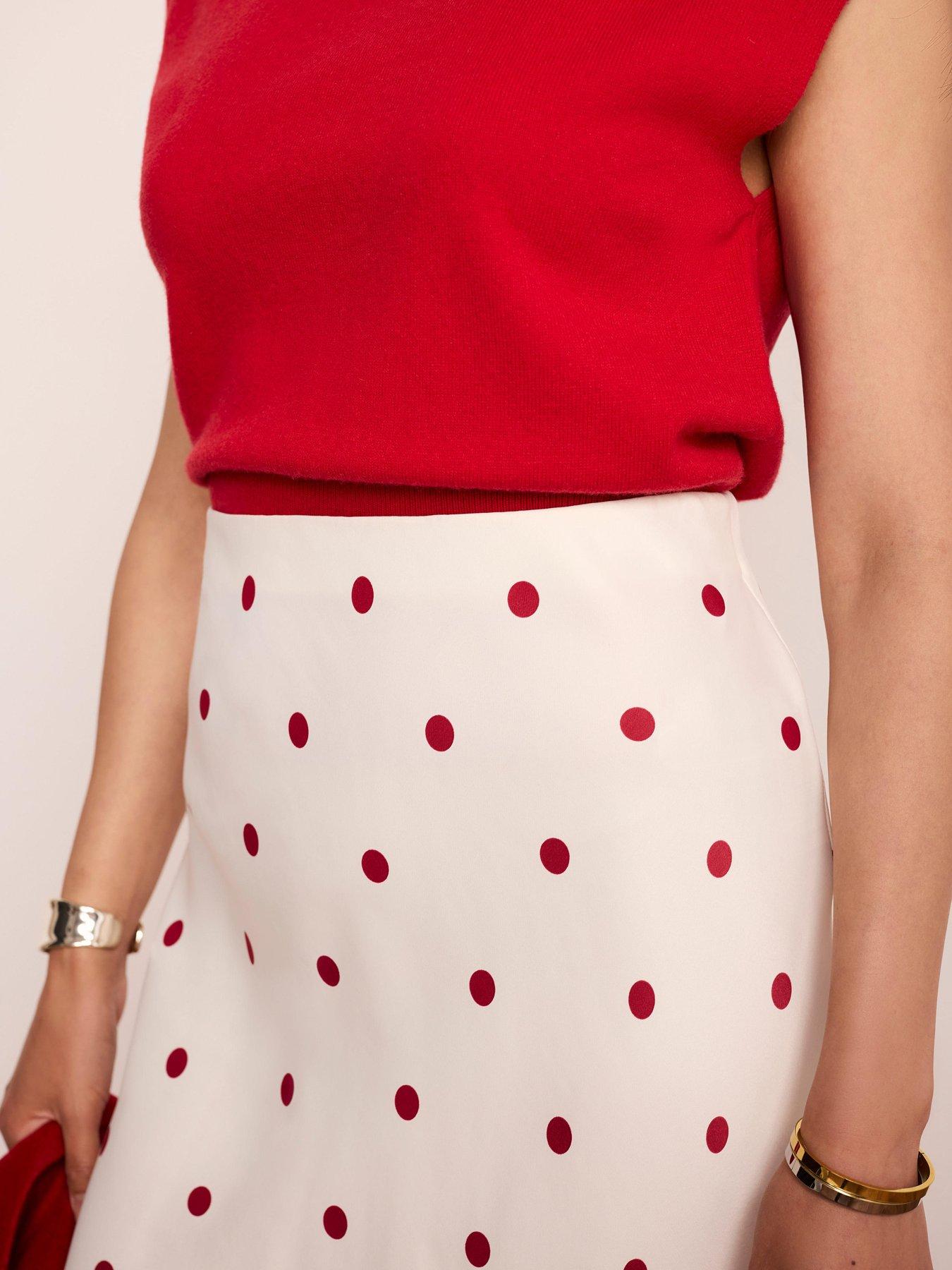 Image 4 of 6 of Mint Velvet Cream Spot Slip Skirt - Red